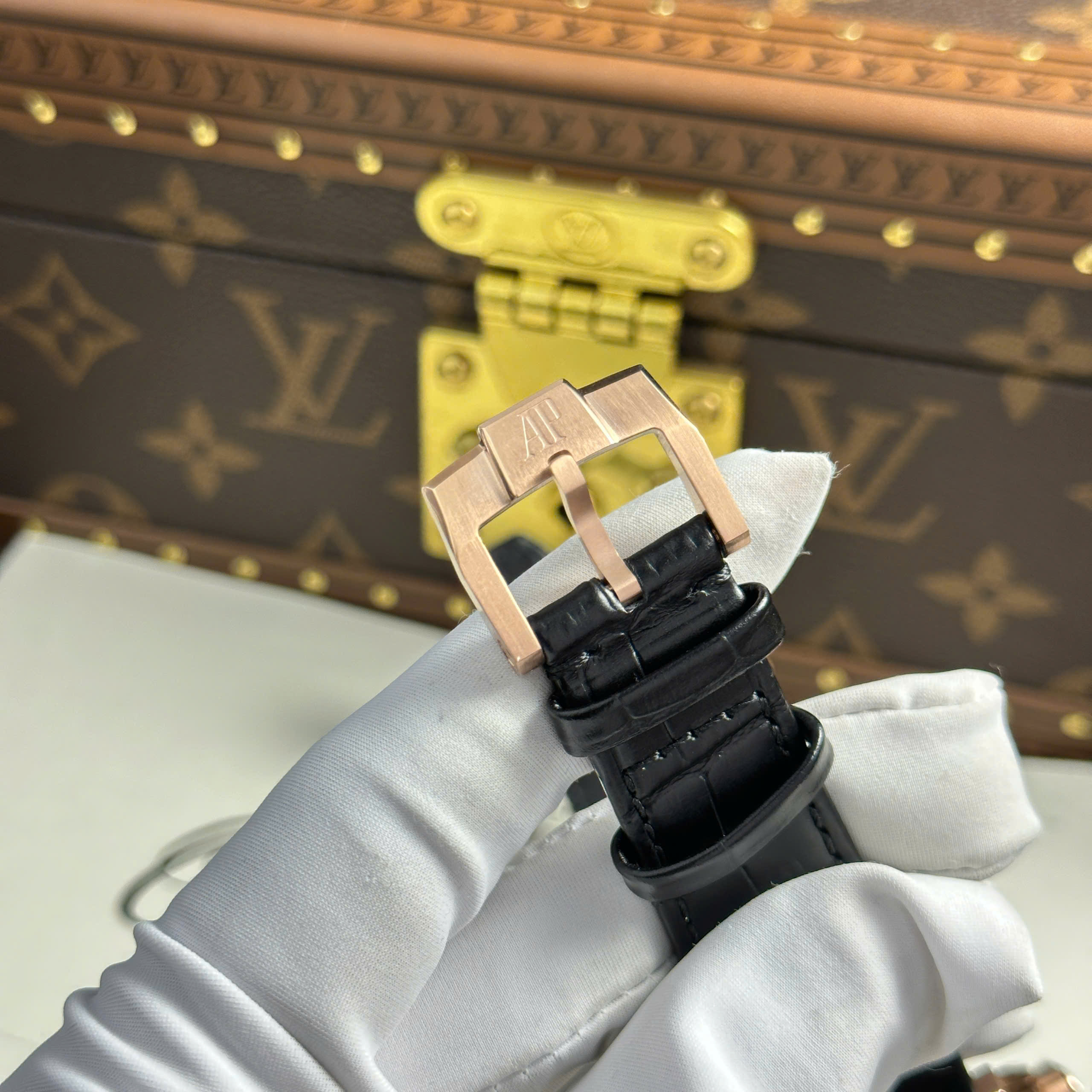 Audemars Piguet 26600 Tourbillon Openworked Good Imitation Watch Rose Gold Plate Black Dial Leather Strap 41mm (1)