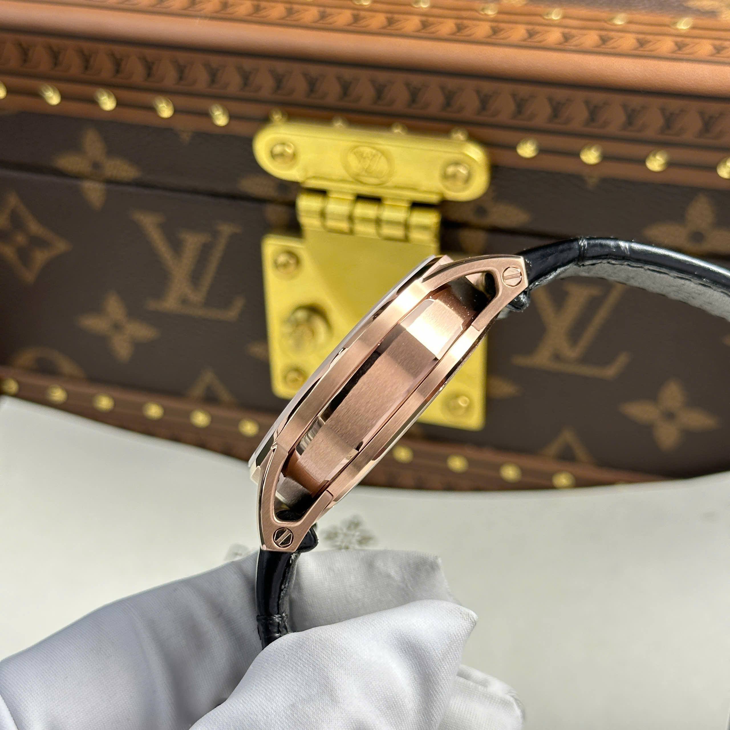 Audemars Piguet 26600 Tourbillon Openworked Good Imitation Watch Rose Gold Plate Black Dial Leather Strap 41mm (3)