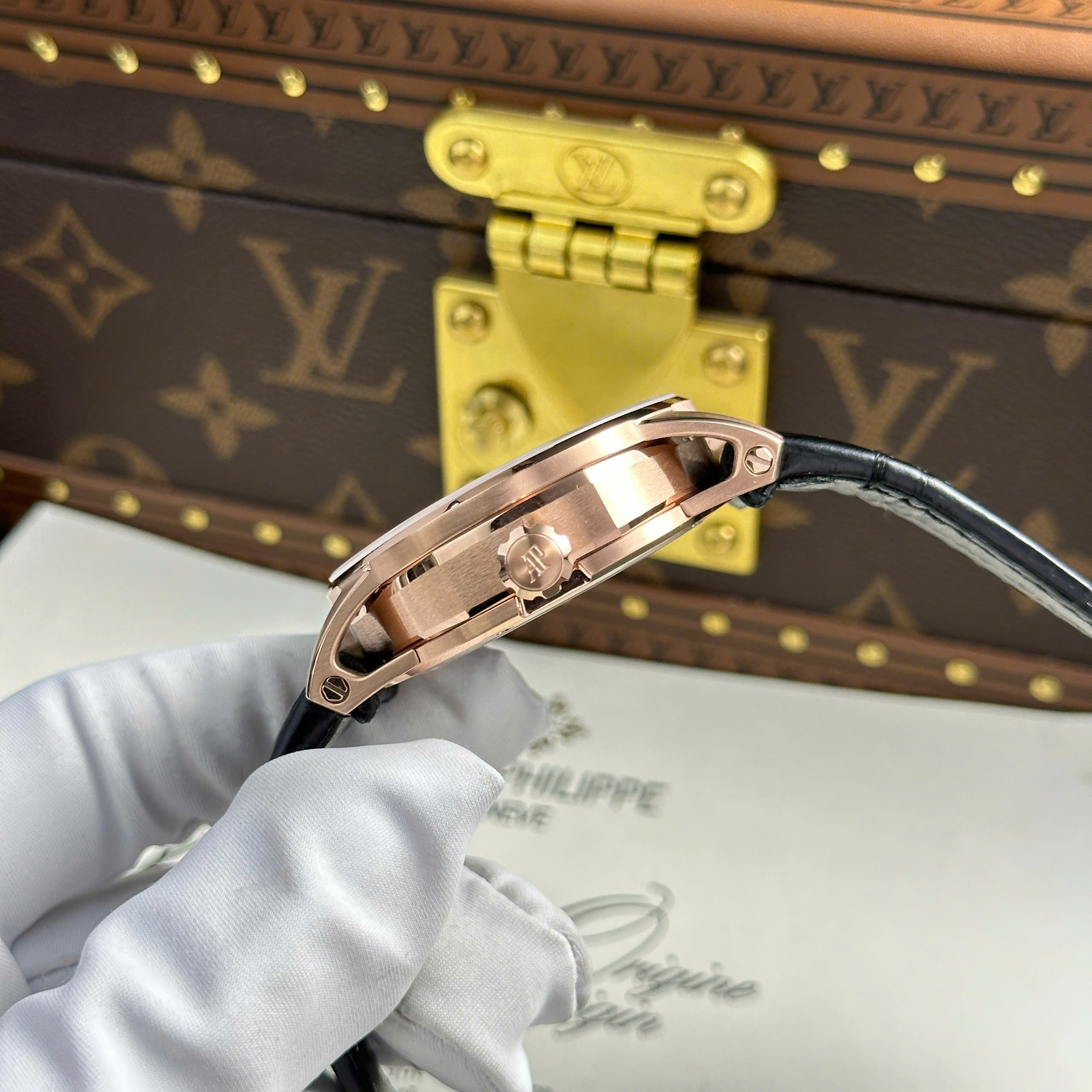 Audemars Piguet 26600 Tourbillon Openworked Good Imitation Watch Rose Gold Plate Black Dial Leather Strap 41mm (4)