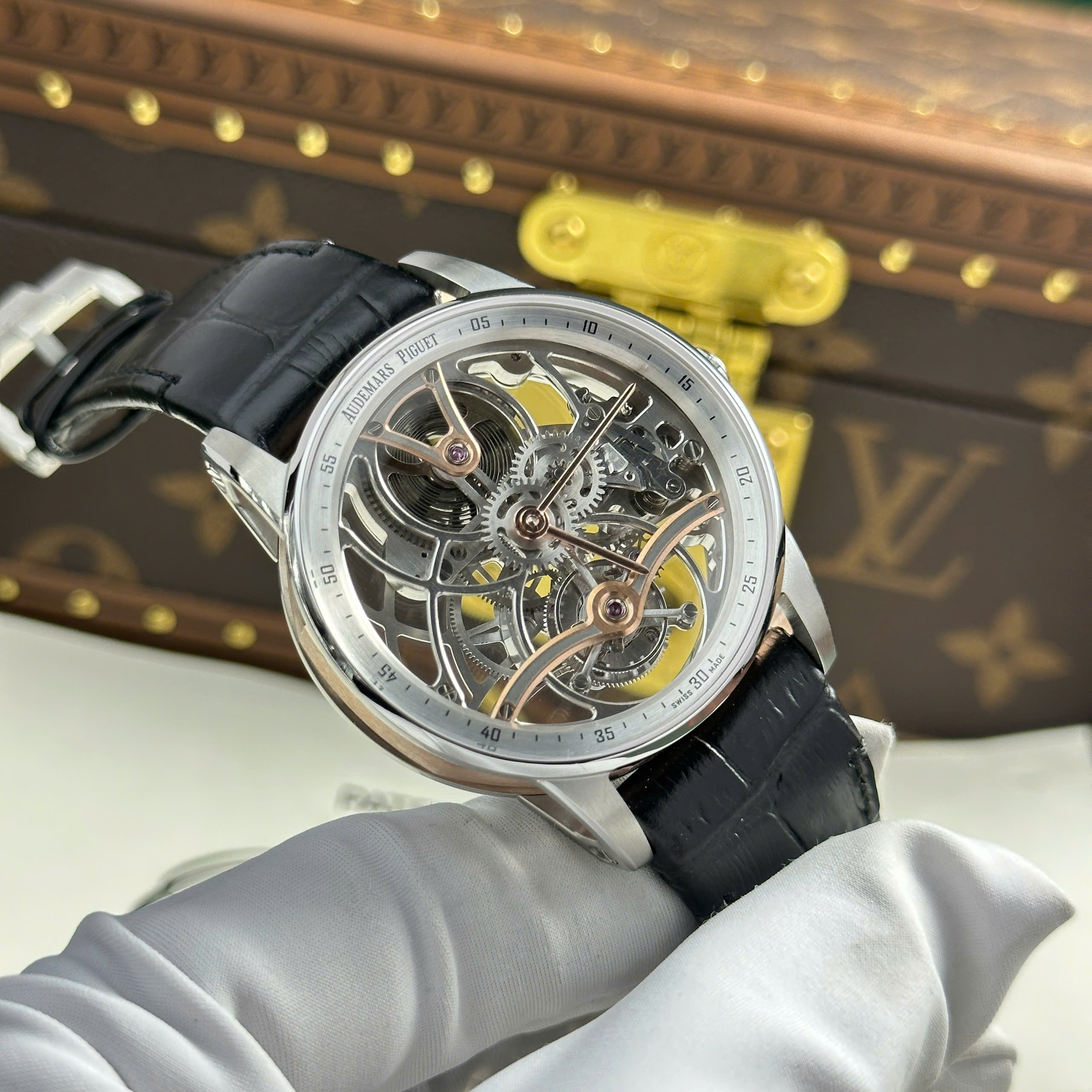 Audemars Piguet 26600 Tourbillon Openworked Imitation Luxury Watch Skeleton Dial Black Leather Strap 41mm (11)