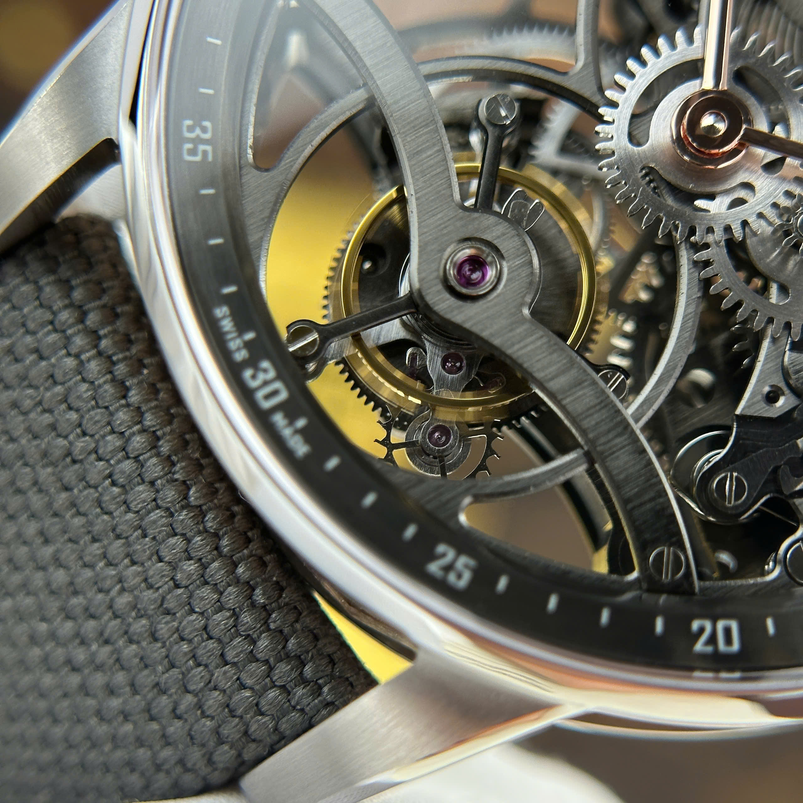 Audemars Piguet 26600 Tourbillon Openworked Replica Watch Grey Skeleton Dial Fabric Strap 41mm (5)