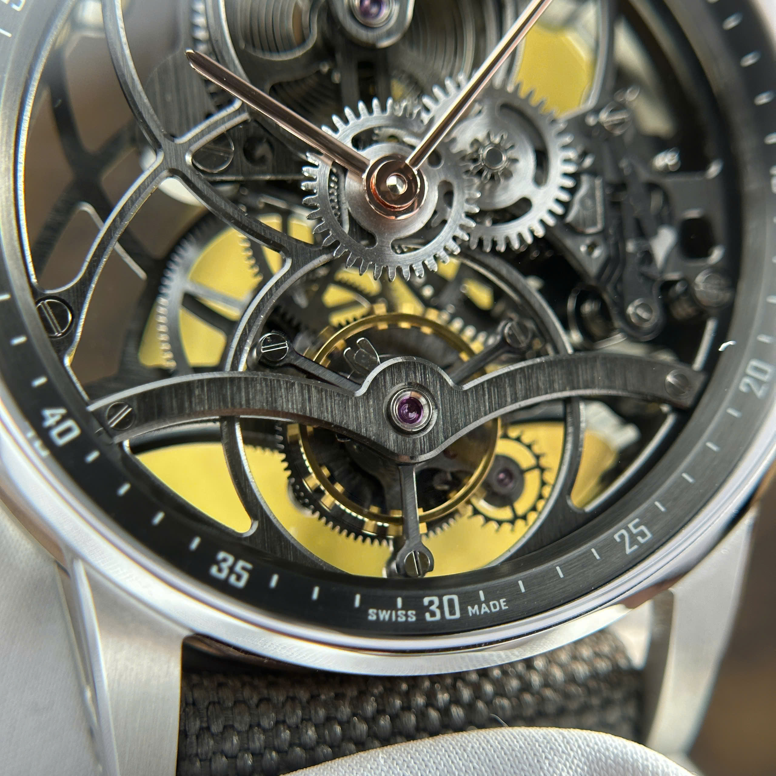 Audemars Piguet 26600 Tourbillon Openworked Replica Watch Grey Skeleton Dial Fabric Strap 41mm (6)