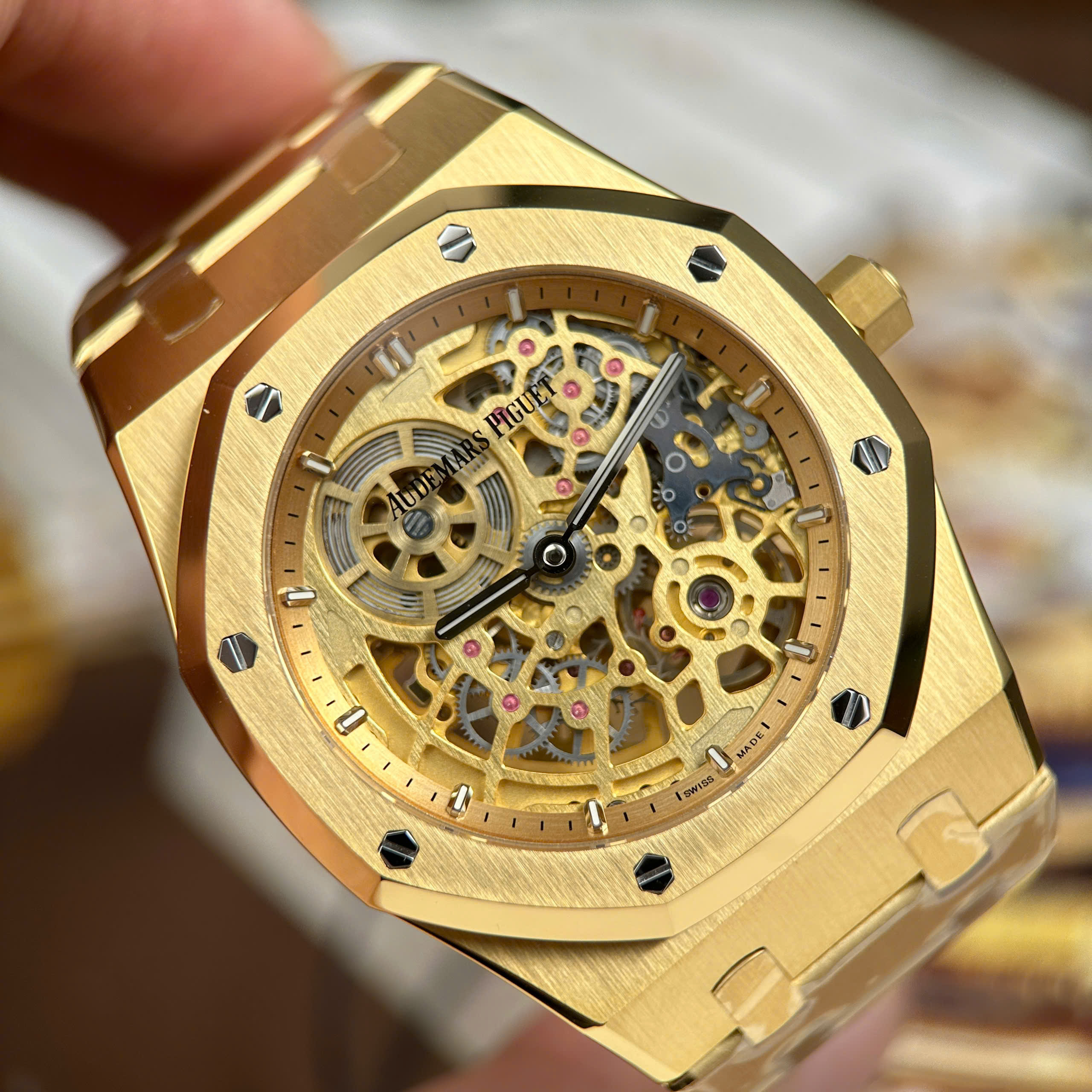 Audemars Piguet Good Imitation Watch Royal Oak Jumbo Extra-thin Openworked 16204 Gold Skeleton Dial ZF Factory 39mm (12)