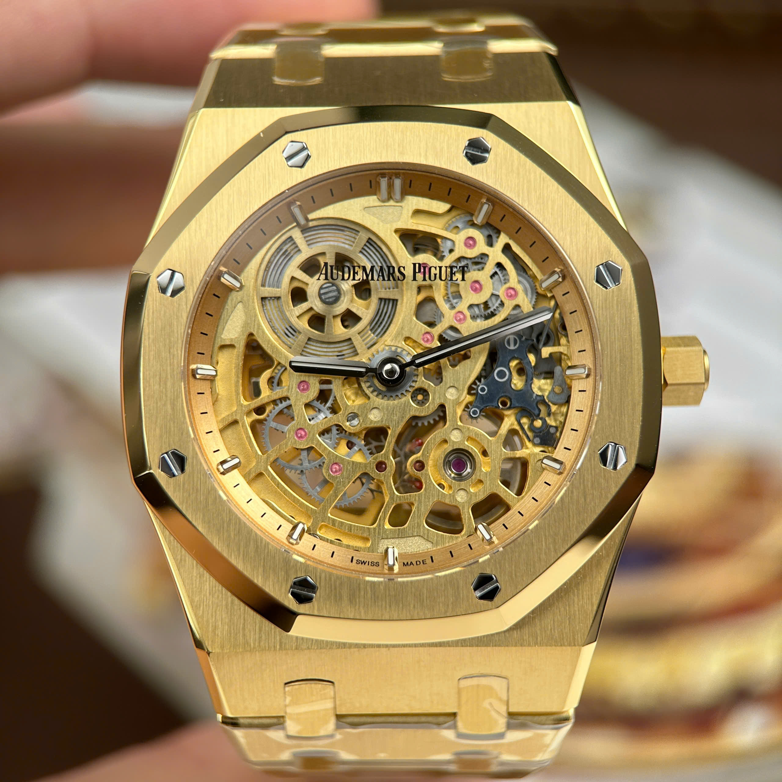 Audemars Piguet Good Imitation Watch Royal Oak Jumbo Extra-thin Openworked 16204 Gold Skeleton Dial ZF Factory 39mm (13)