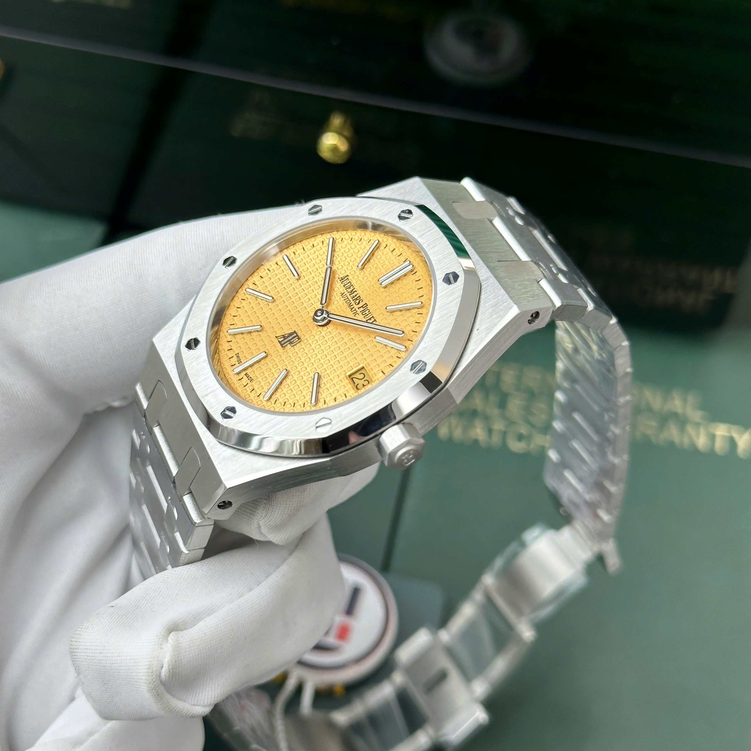 Audemars Piguet Imitation Watch Royal Oak Jumbo Extra-thin 15202 Yellow Dial Stainless Steel IP Factory 39mm (10)
