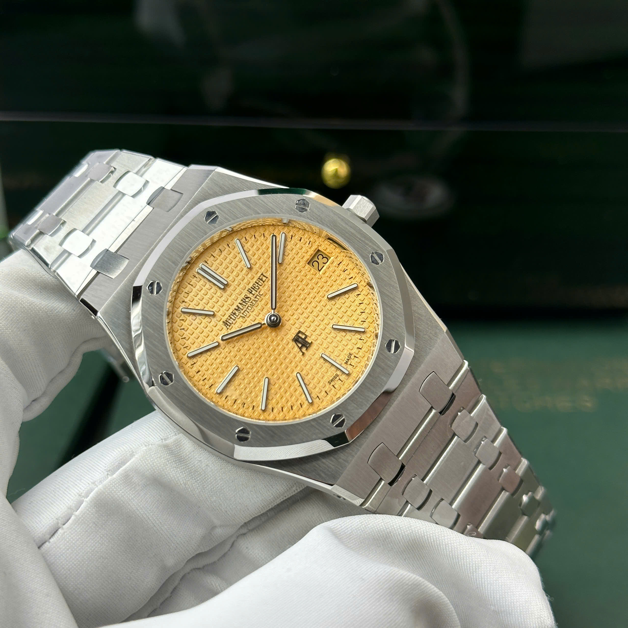 Audemars Piguet Imitation Watch Royal Oak Jumbo Extra-thin 15202 Yellow Dial Stainless Steel IP Factory 39mm (11)