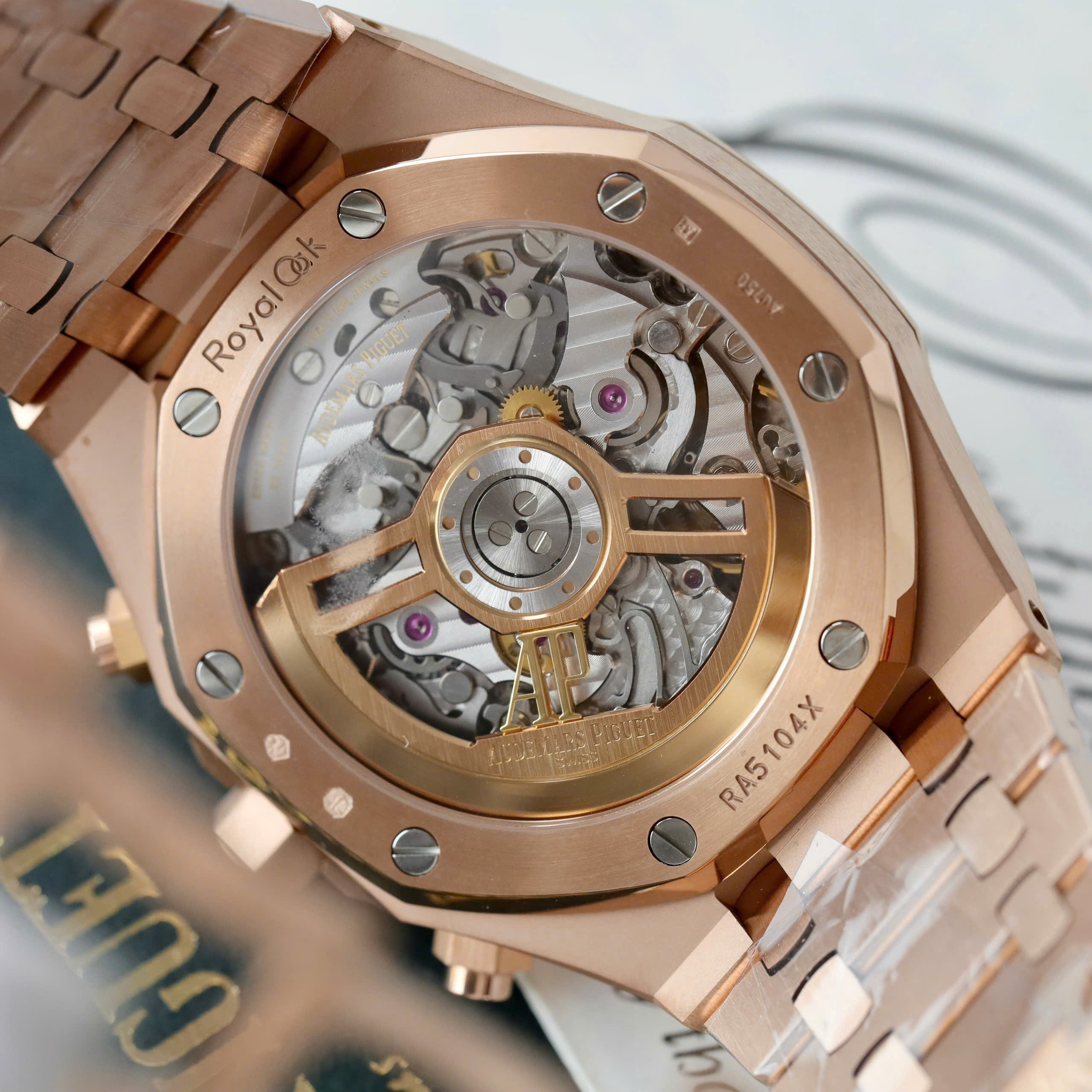 Audemars Piguet Royal Oak Chronograph 26239 Frosted Imitaiton Watch Rose Gold Plate Blue Dial 41mm (2)