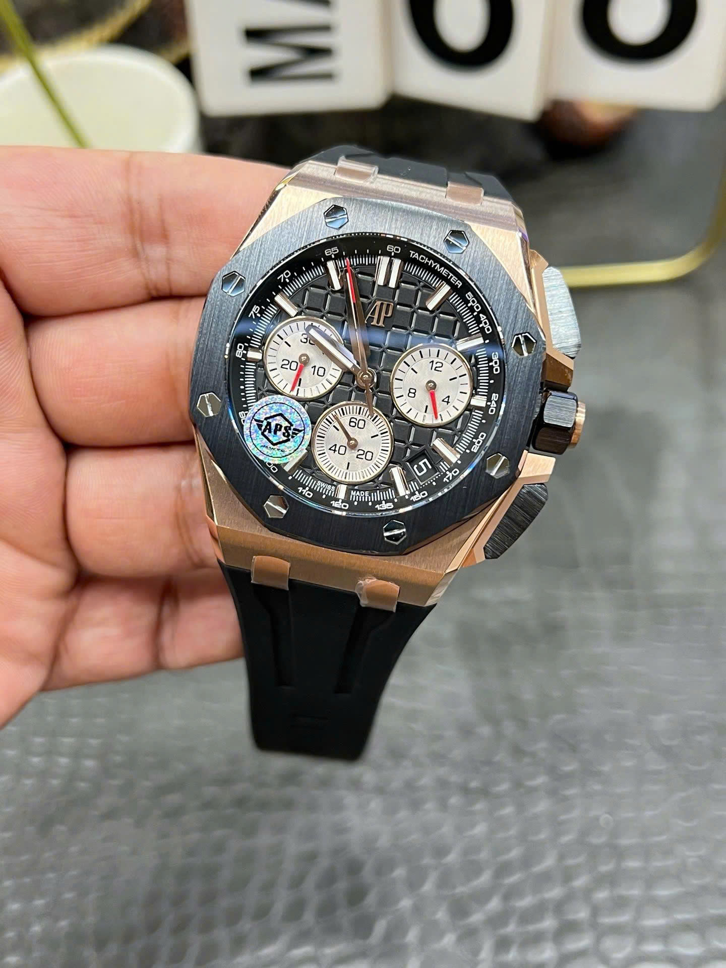 Audemars Piguet Royal Oak Offshore Imitation Watch Chronograph 262420 Rose Gold Plate Black Dial APS Factory 43mm (6)