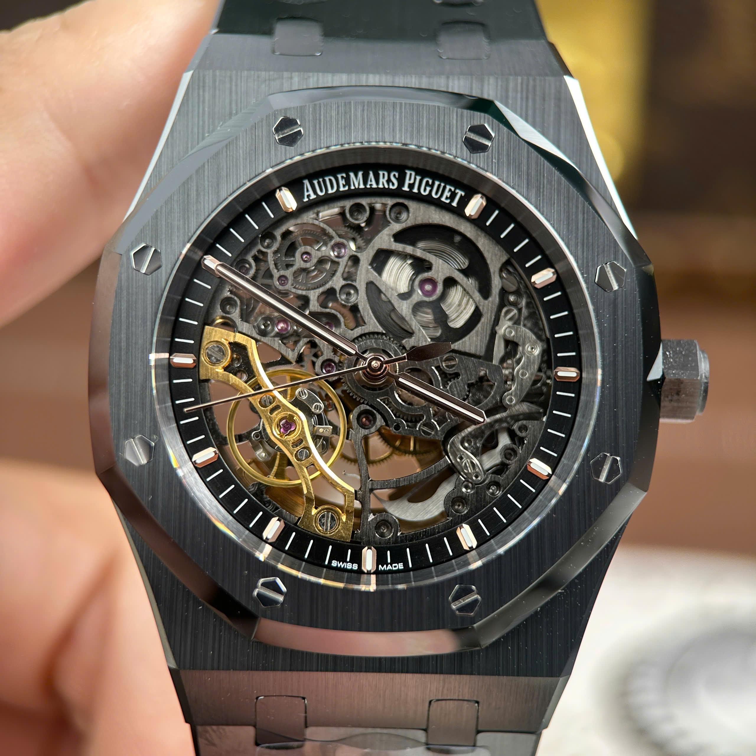 Audemars Piguet Royal Oak Openworked 15407 Best Replica Watch Black Ceramic Case Skeleton Dial THB Factory 41mm (11)