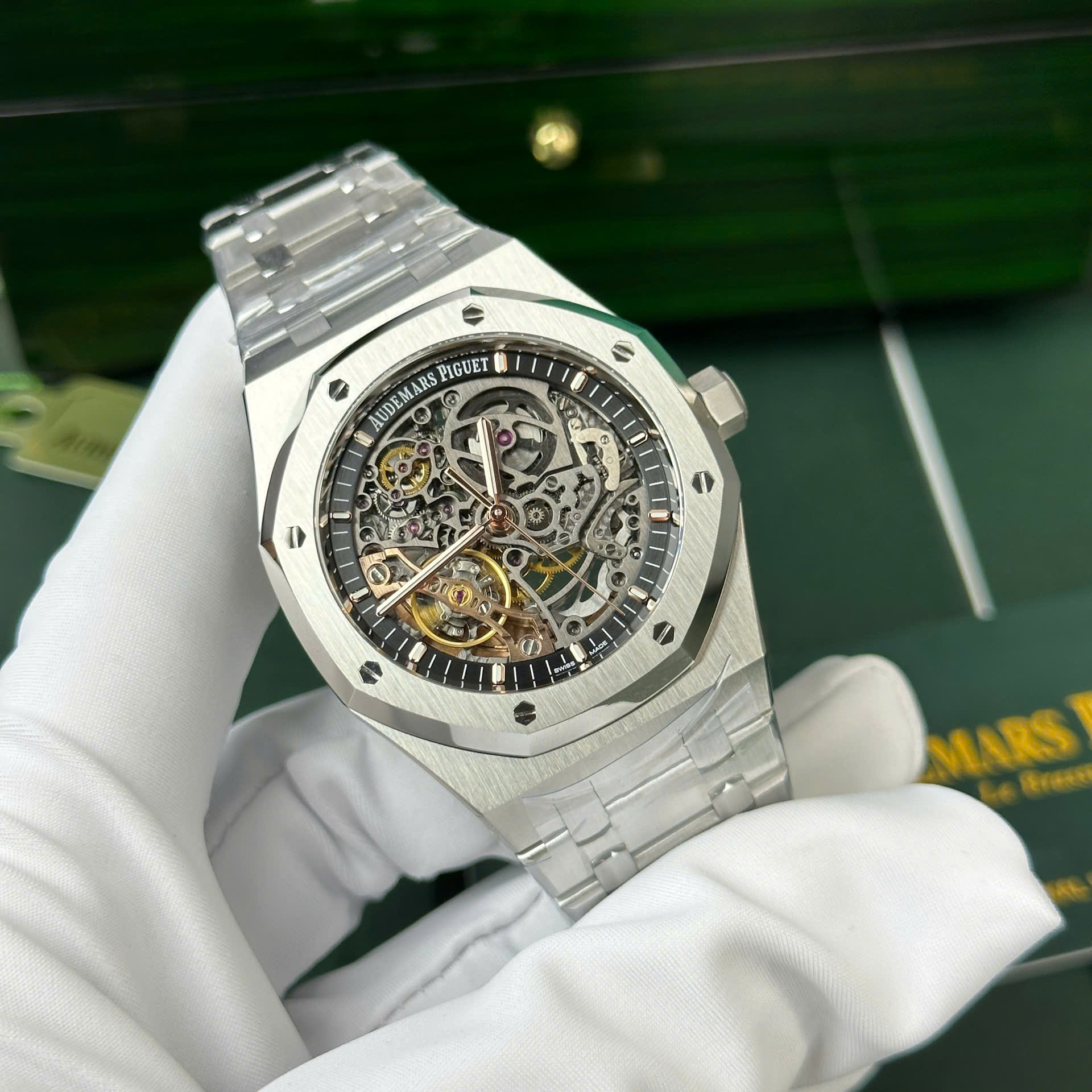 Audemars Piguet Royal Oak Openworked 15407 Imitation Watch Stainless Steel Black Skeleton Dial THB Factory 41mm (9)