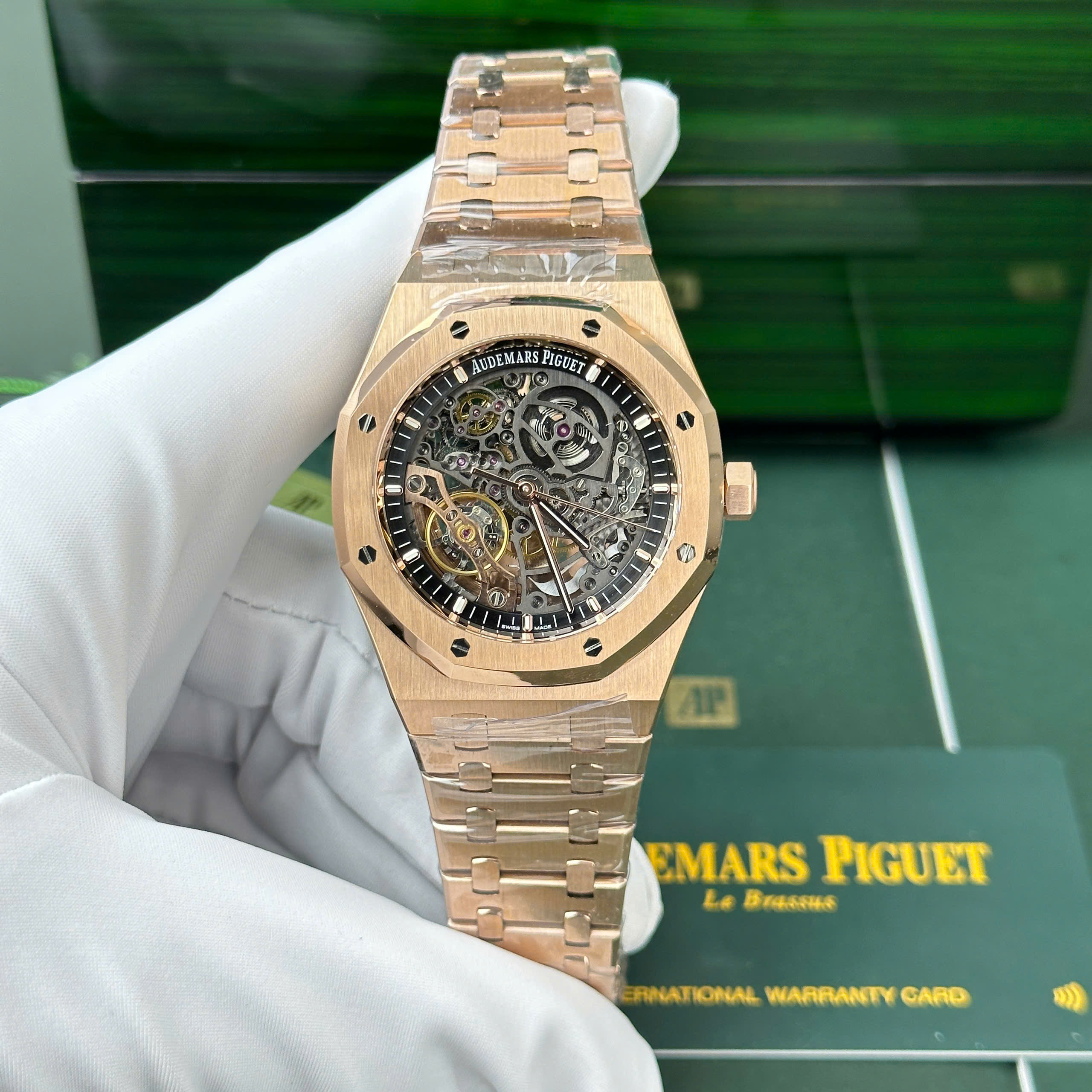 Audemars Piguet Royal Oak Openworked 15407 Replica Watch Rose Gold Plate Black Skeleton Dial 41mm (12)