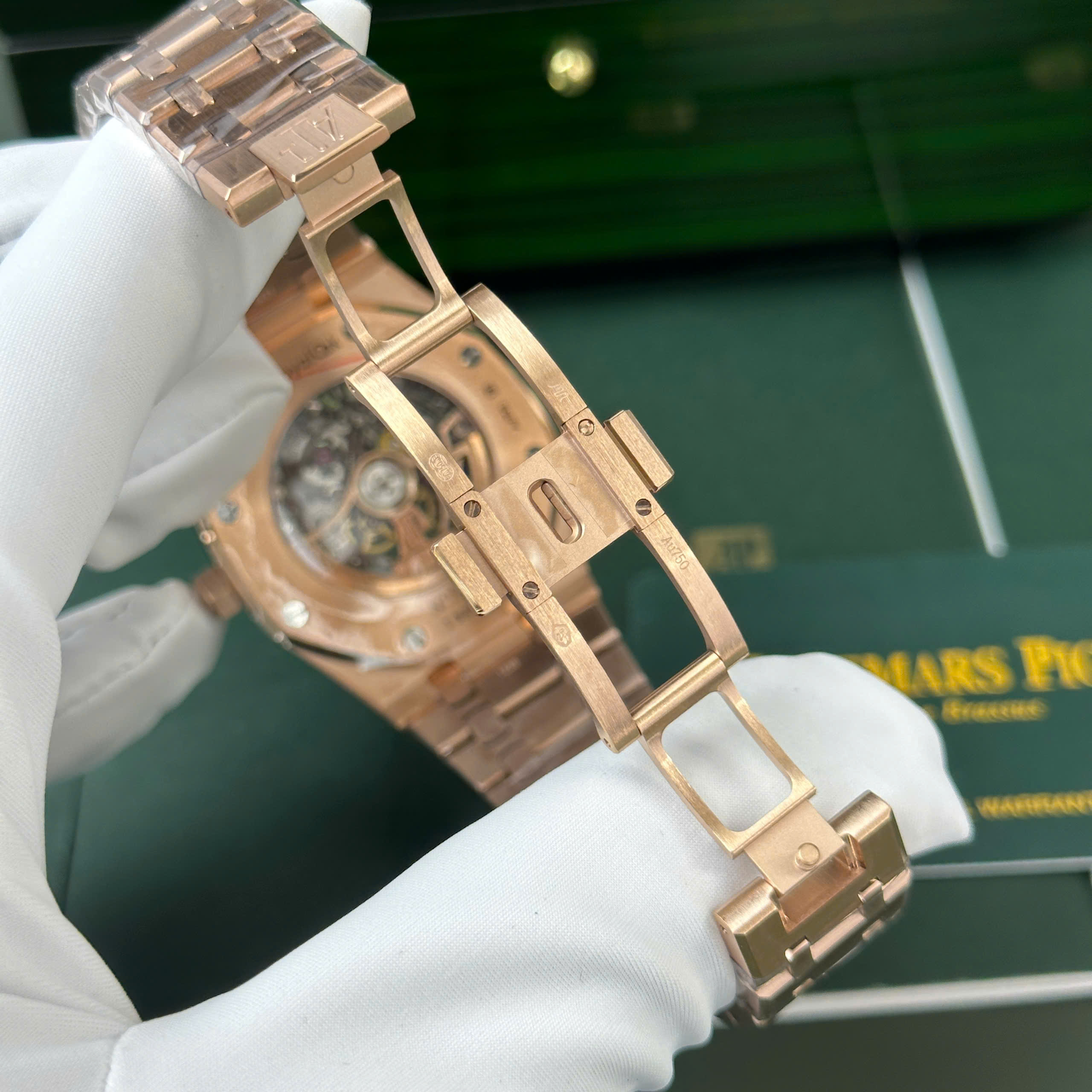 Audemars Piguet Royal Oak Openworked 15407 Replica Watch Rose Gold Plate Black Skeleton Dial 41mm (3)