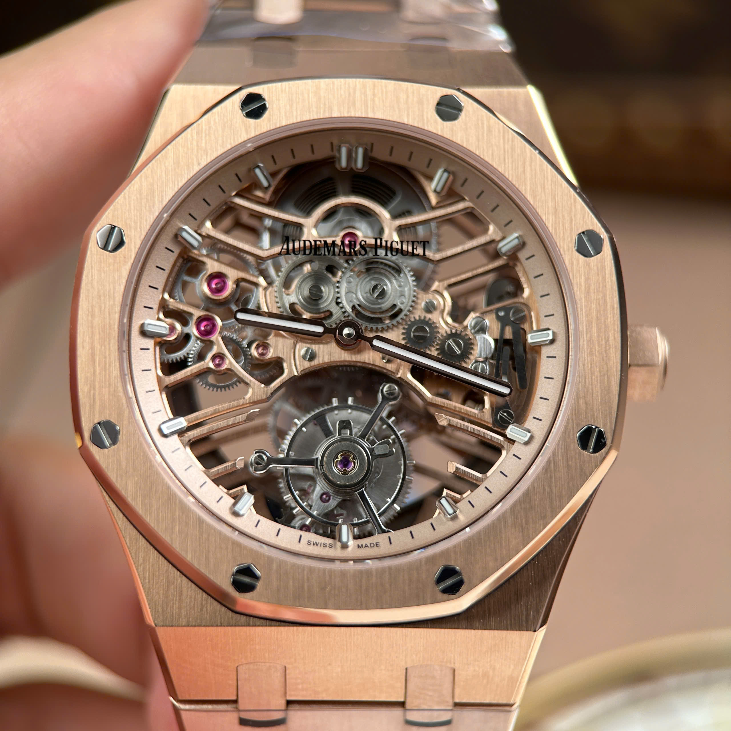 Audemars Piguet Royal Oak Tourbillon 26735 Best Quality Replica Watch Rose Gold Plate Skeleton Dial 41mm (12)