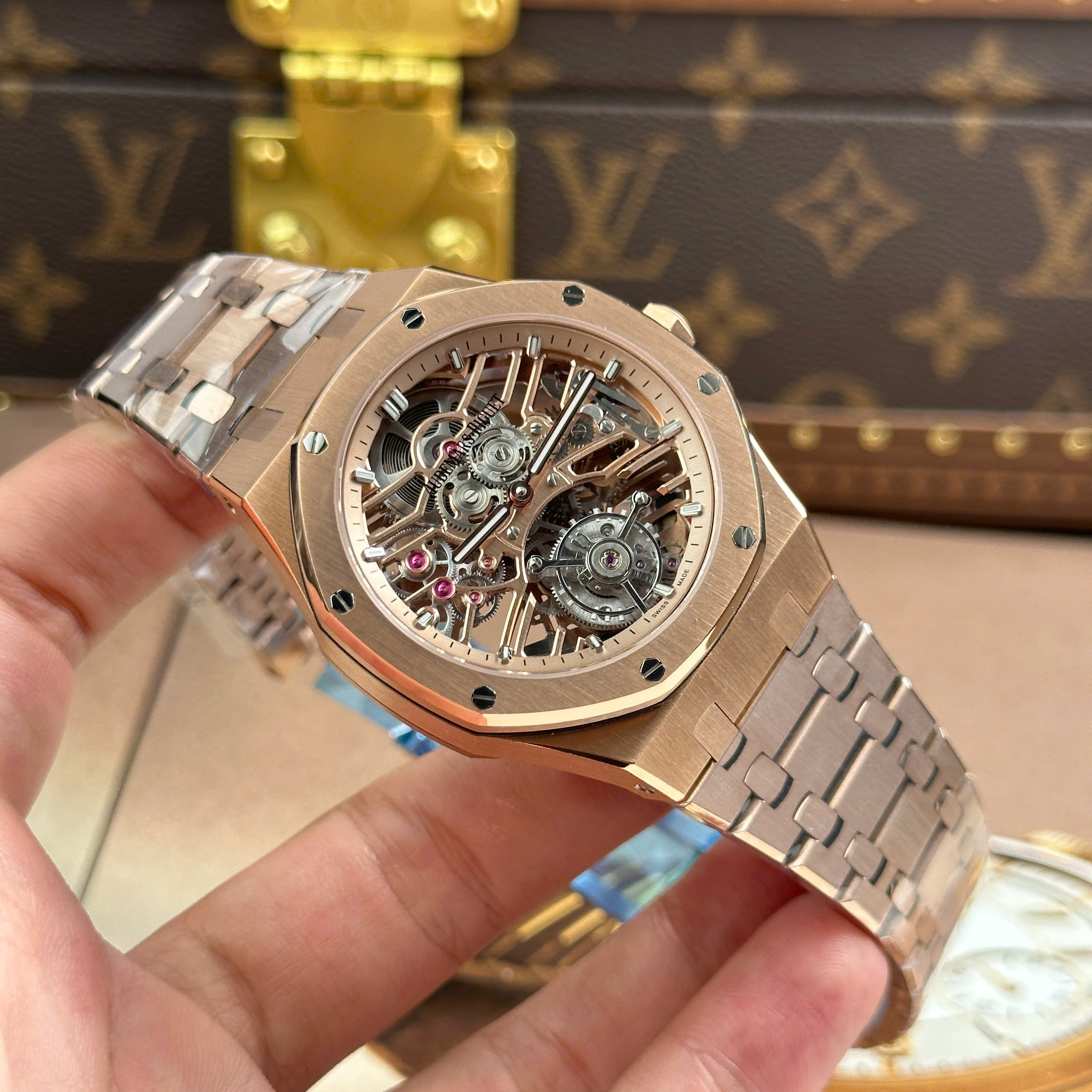 Audemars Piguet Royal Oak Tourbillon 26735 Best Quality Replica Watch Rose Gold Plate Skeleton Dial 41mm (14)