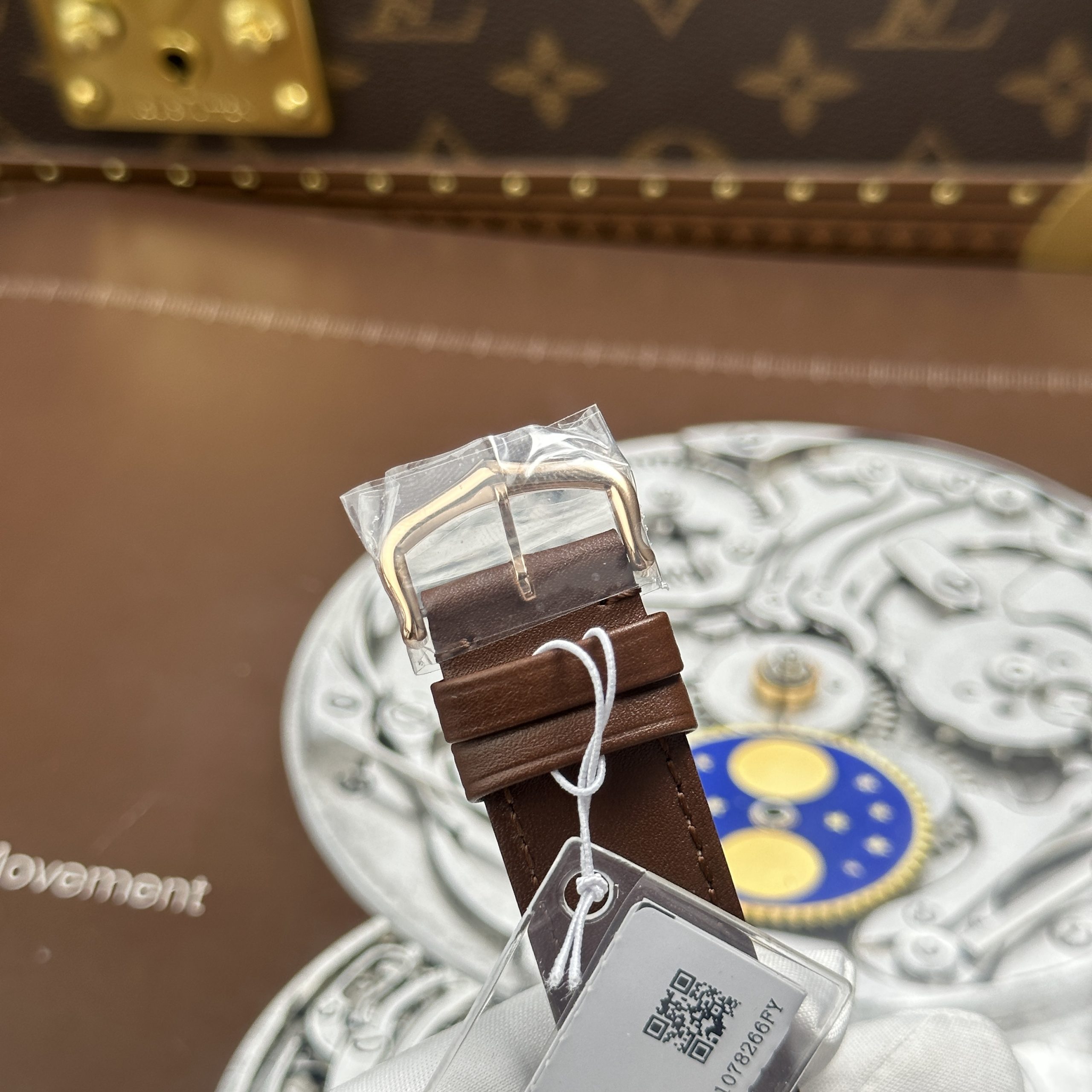 Cartier Tank Louis LV Imitation Watch Rose Gold Plate White Dial Brown Leather Strap 27.8 x 38 (1)