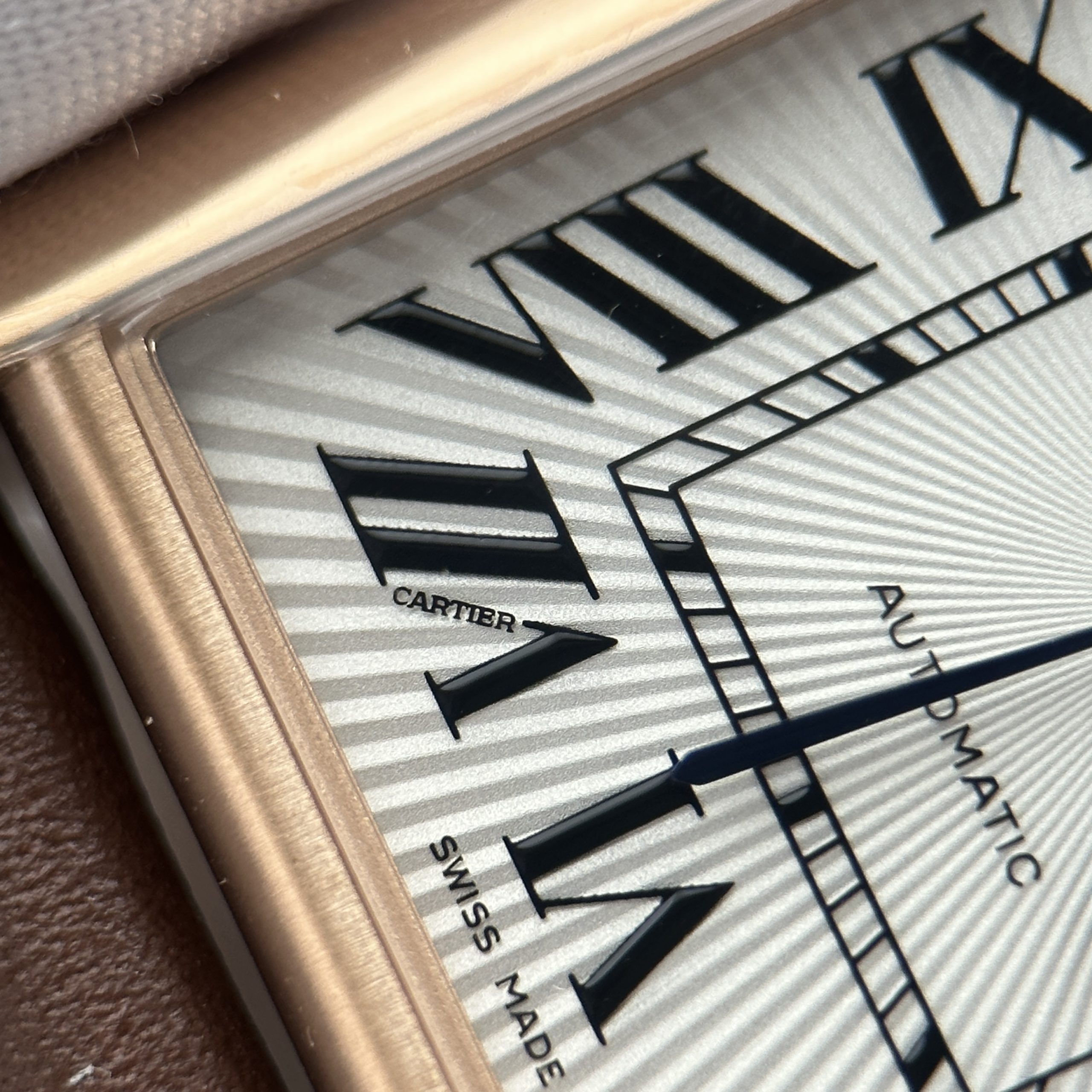 Cartier Tank Louis LV Imitation Watch Rose Gold Plate White Dial Brown Leather Strap 27.8 x 38 (3)