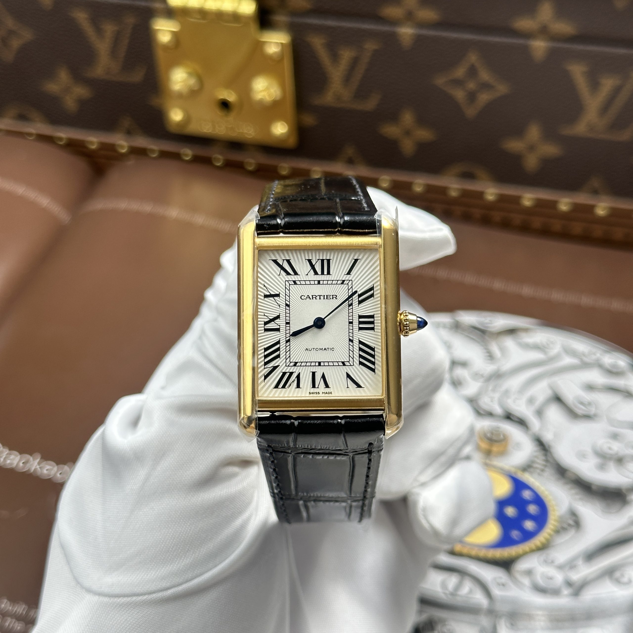Cartier Tank Louis XL Best Quality Replica Watch Gold Plate White Dial Automatic Leather Strap 27.8 x 38 (10)