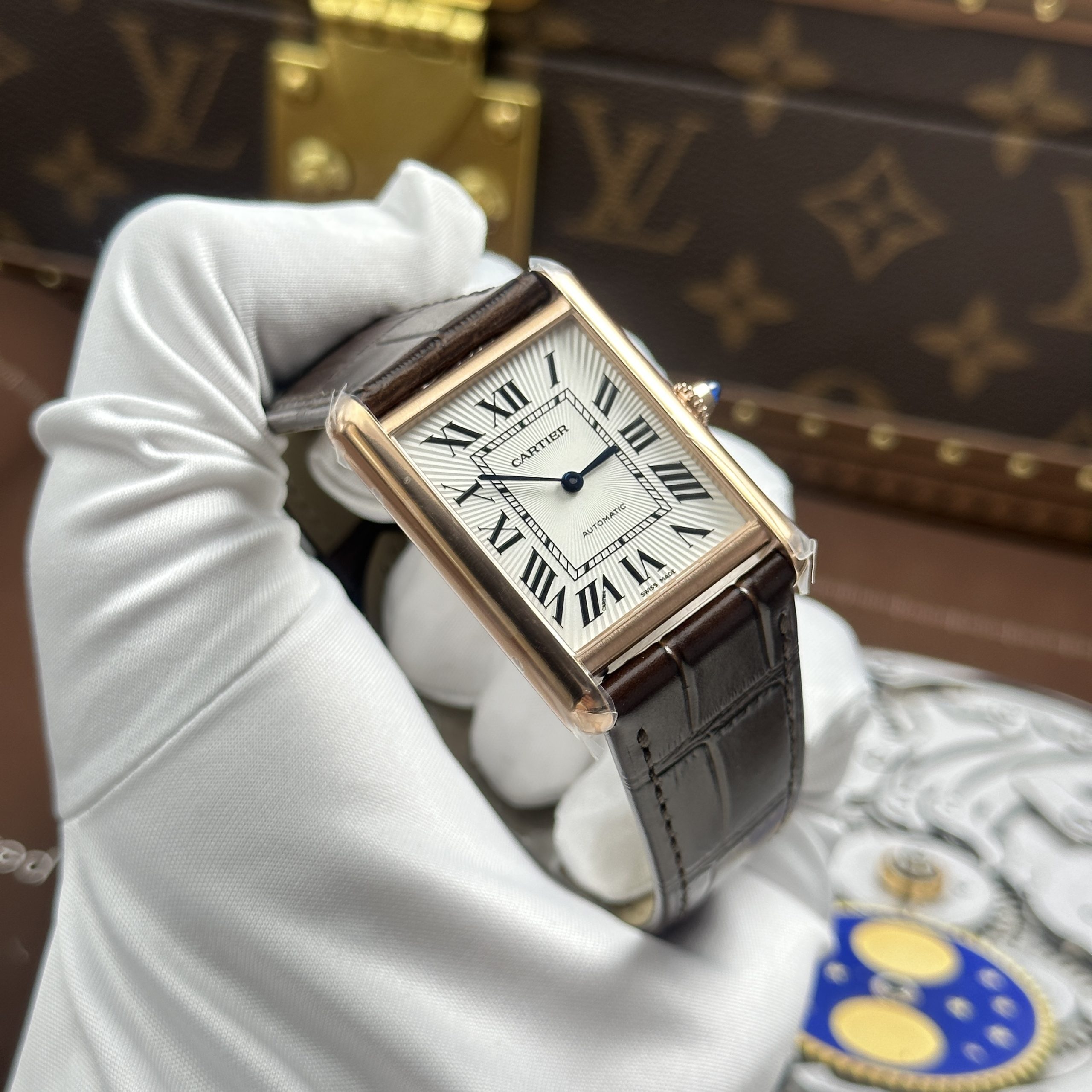 Cartier Tank Louis XL Best Replica Watch Rose Gold Plate White Dial Leather Strap Automatic 27.8 x 38 (11)