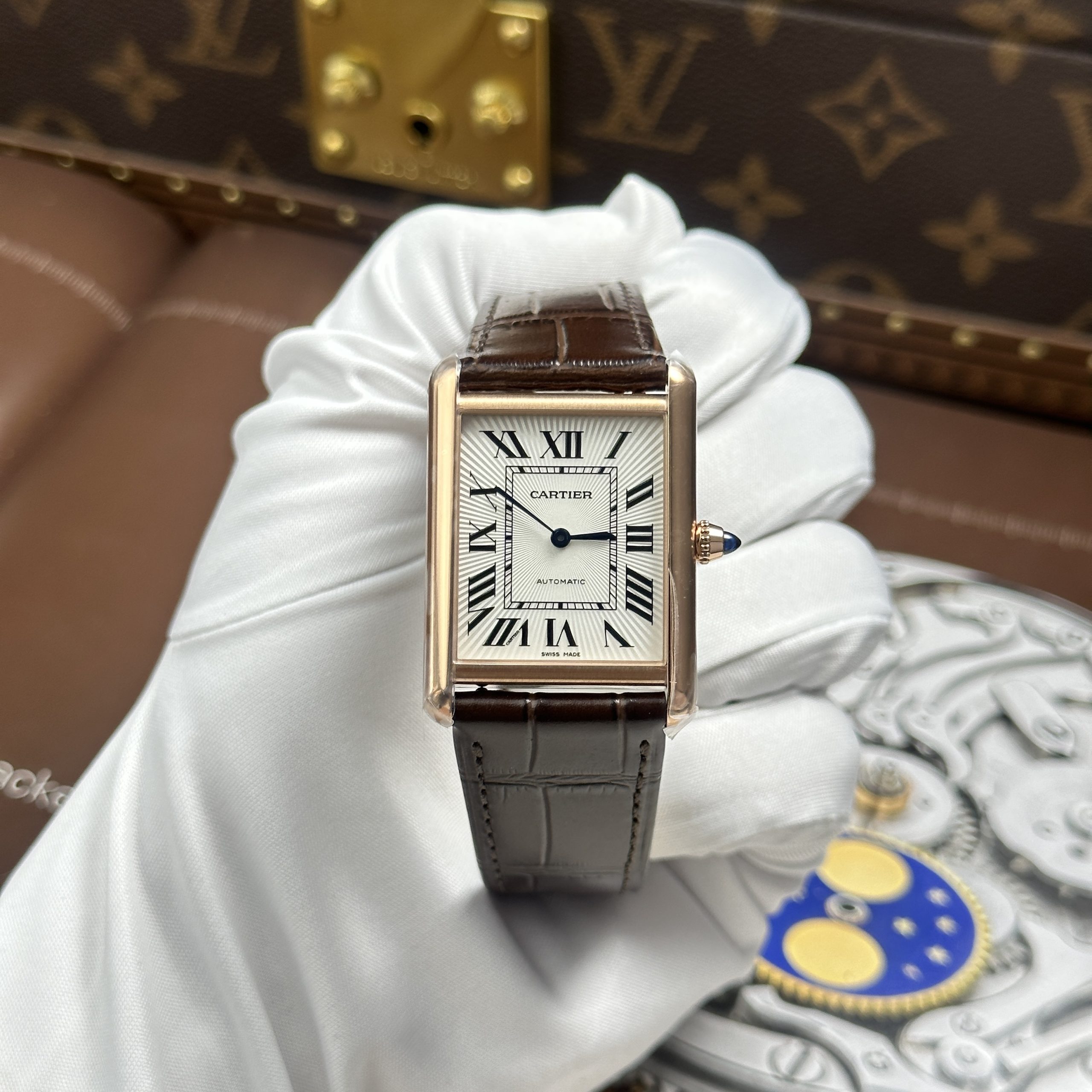 Cartier Tank Louis XL Best Replica Watch Rose Gold Plate White Dial Leather Strap Automatic 27.8 x 38 (13)