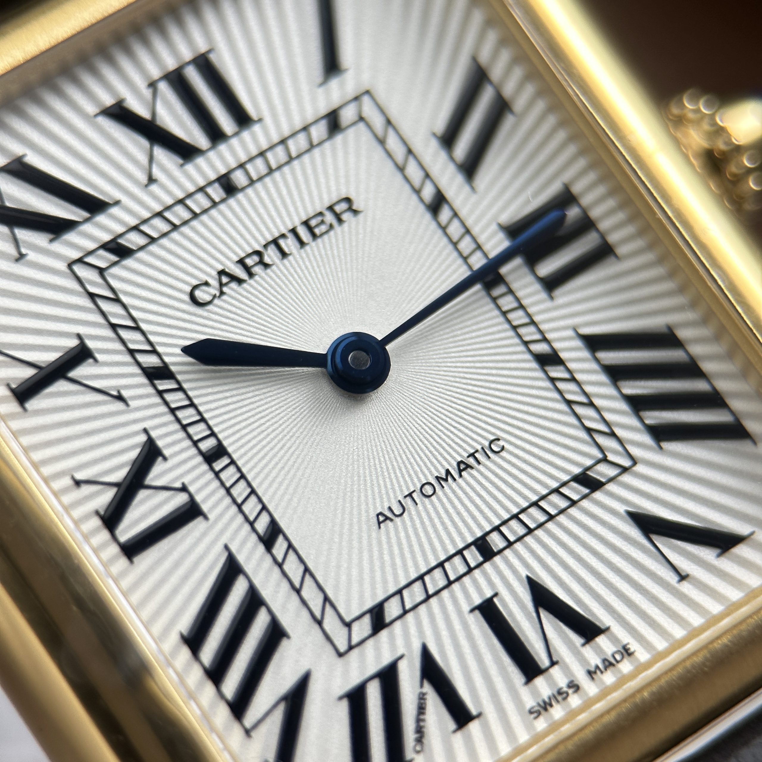 Cartier Tank Louis XL Replica Watch Gold Plate White Dial Black Leather Strap 27.8 x 38 (6)
