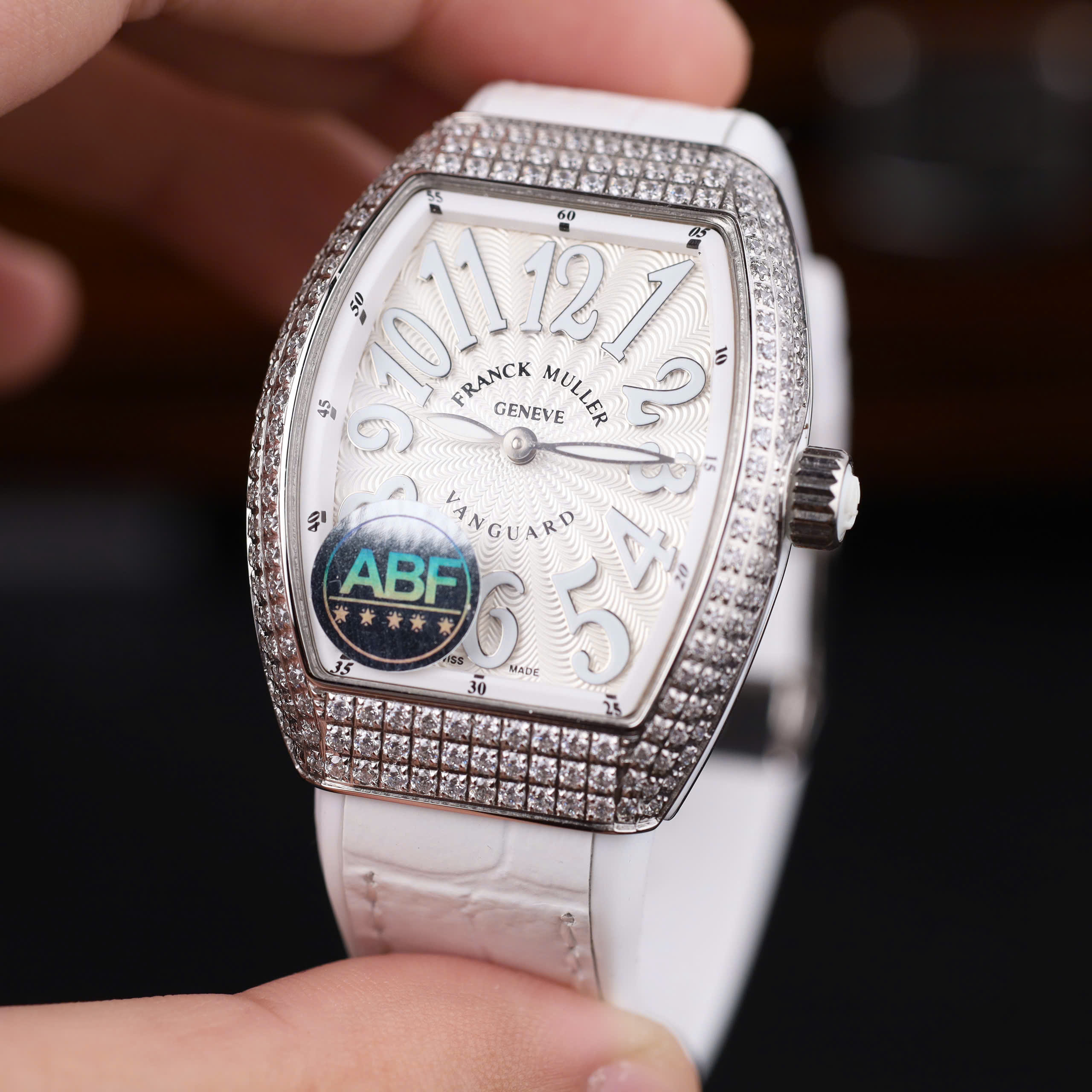 Franck Muller V32 Best Replica Watch White Dial Rhinestone Case Rubber Strap ABF Factory 36mm (10)