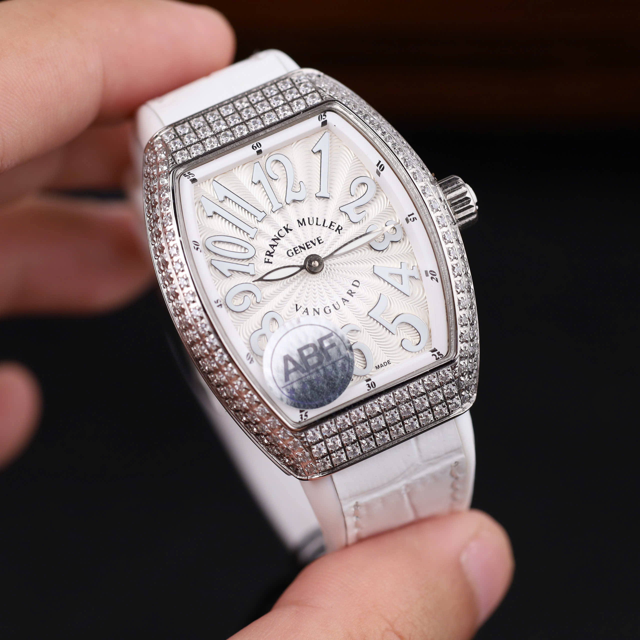 Franck Muller V32 Best Replica Watch White Dial Rhinestone Case Rubber Strap ABF Factory 36mm (11)