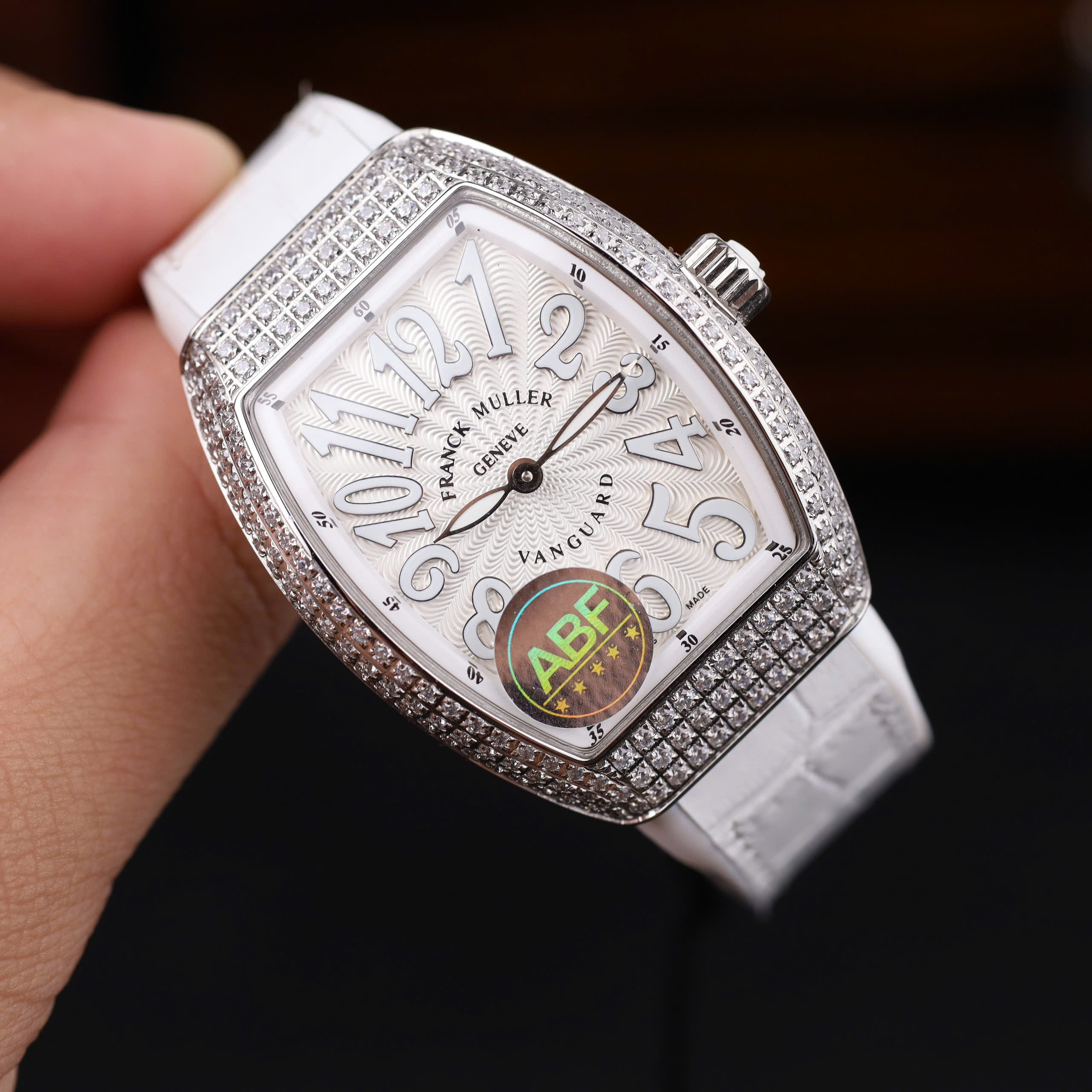 Franck Muller V32 Best Replica Watch White Dial Rhinestone Case Rubber Strap ABF Factory 36mm (7)