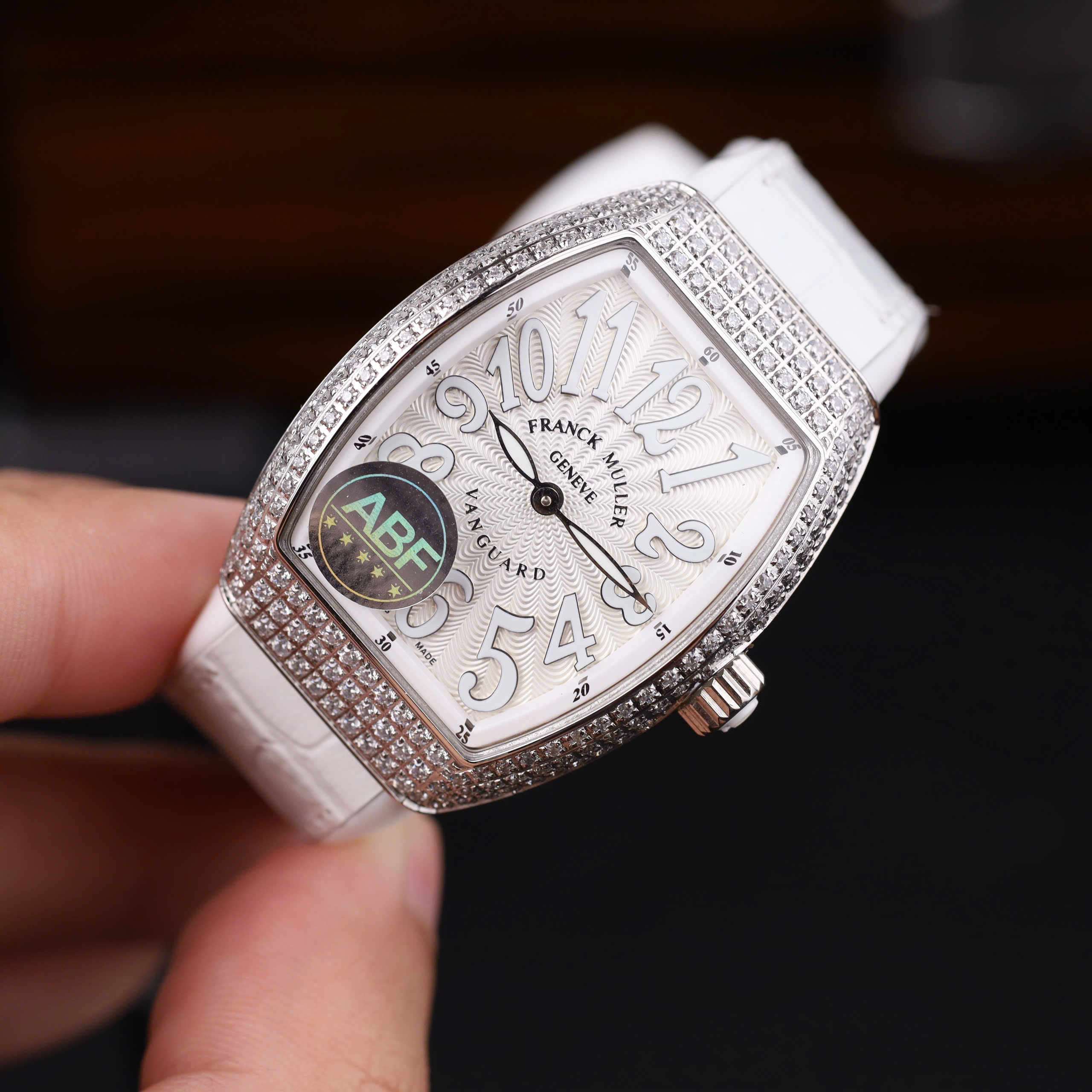 Franck Muller V32 Best Replica Watch White Dial Rhinestone Case Rubber Strap ABF Factory 36mm (9)