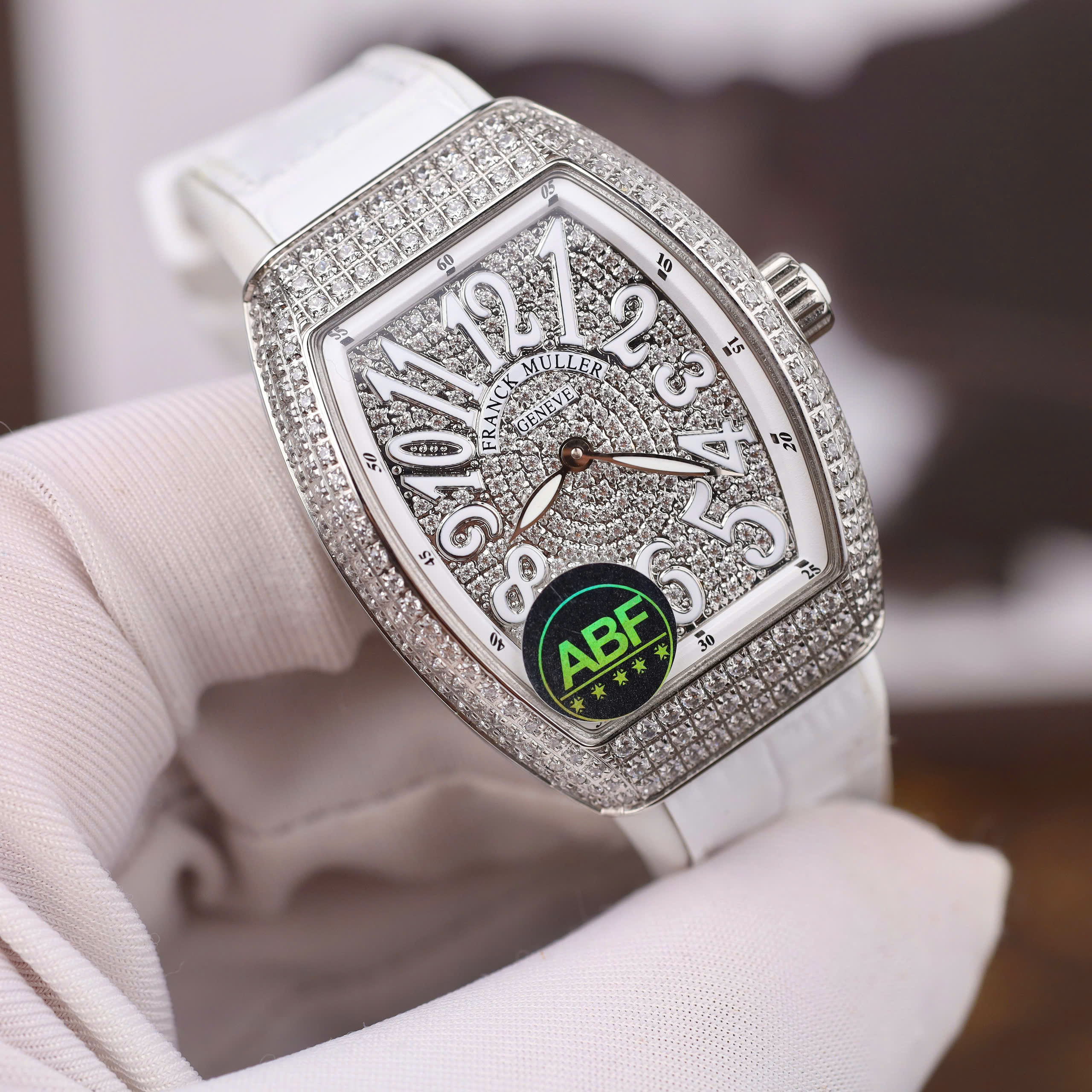 Franck Muller V32 Imitation Watch White Rhinestone Dial Rubber Strap ABF Factory 36mm (10)
