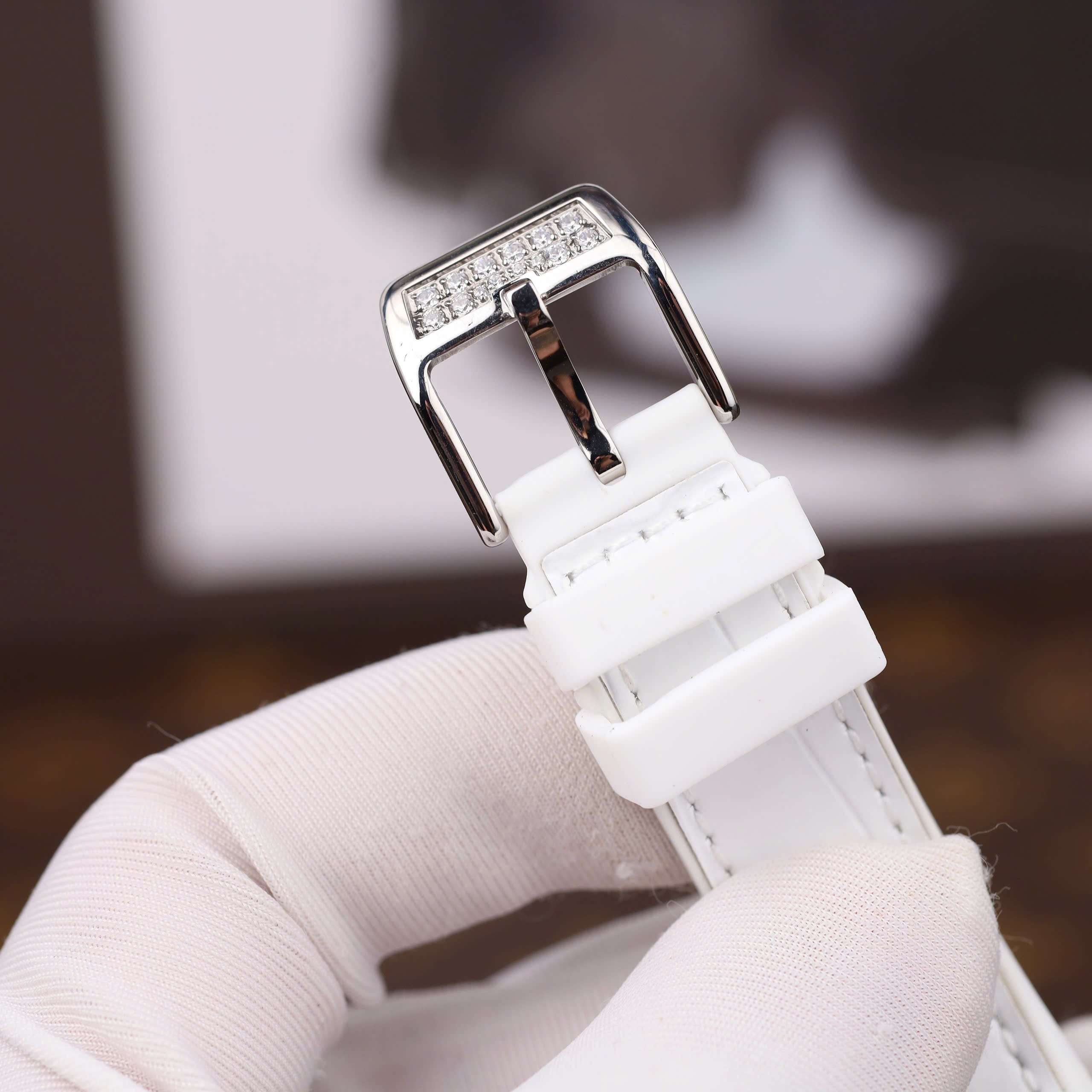 Franck Muller V32 Imitation Watch White Rhinestone Dial Rubber Strap ABF Factory 36mm (6)