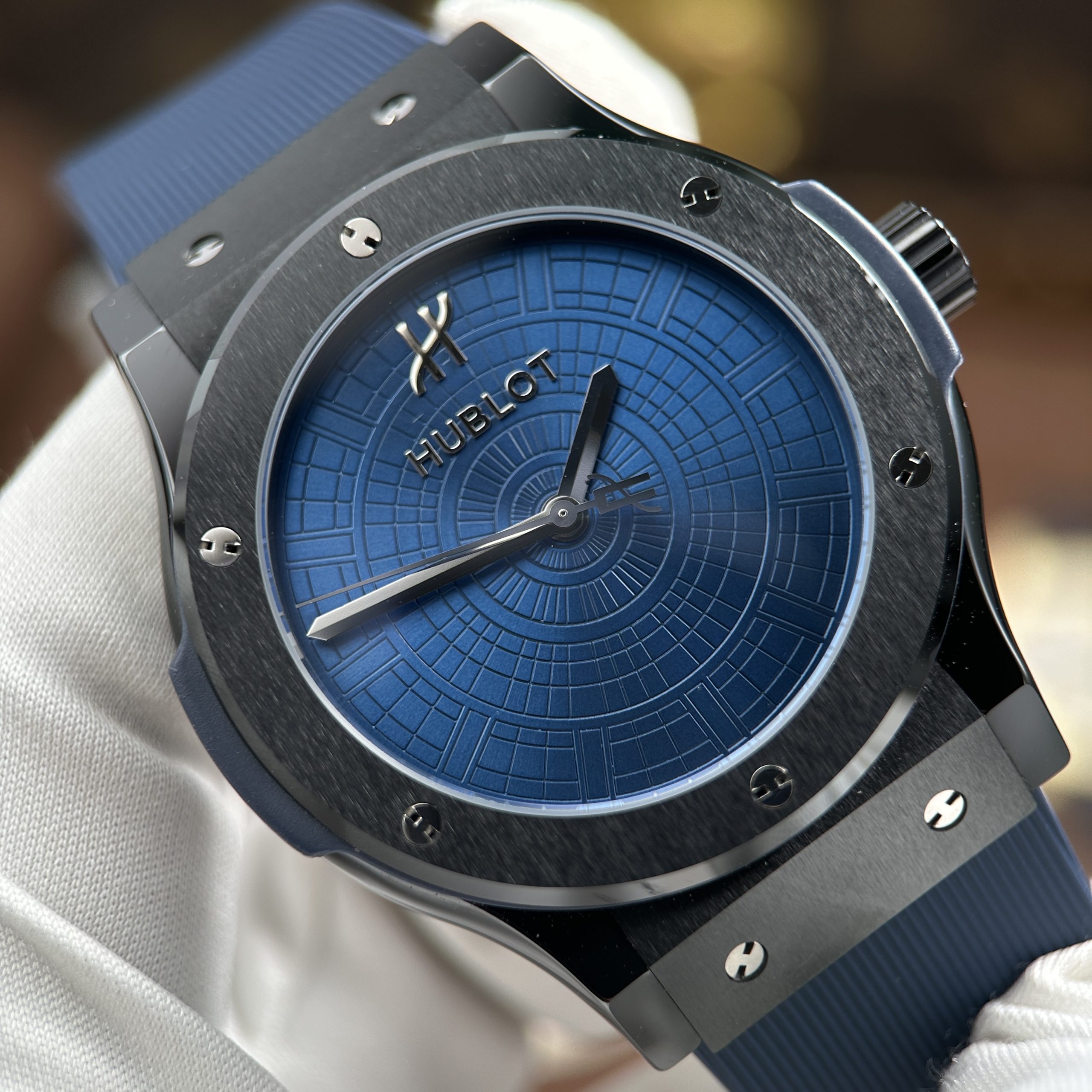 Hublot Classic Fusion Knock Off Watch Boutique Pisa 1940 Edition Ceramic Case Blue Dial Rubber Strap JJZ Factory 42mm (5)