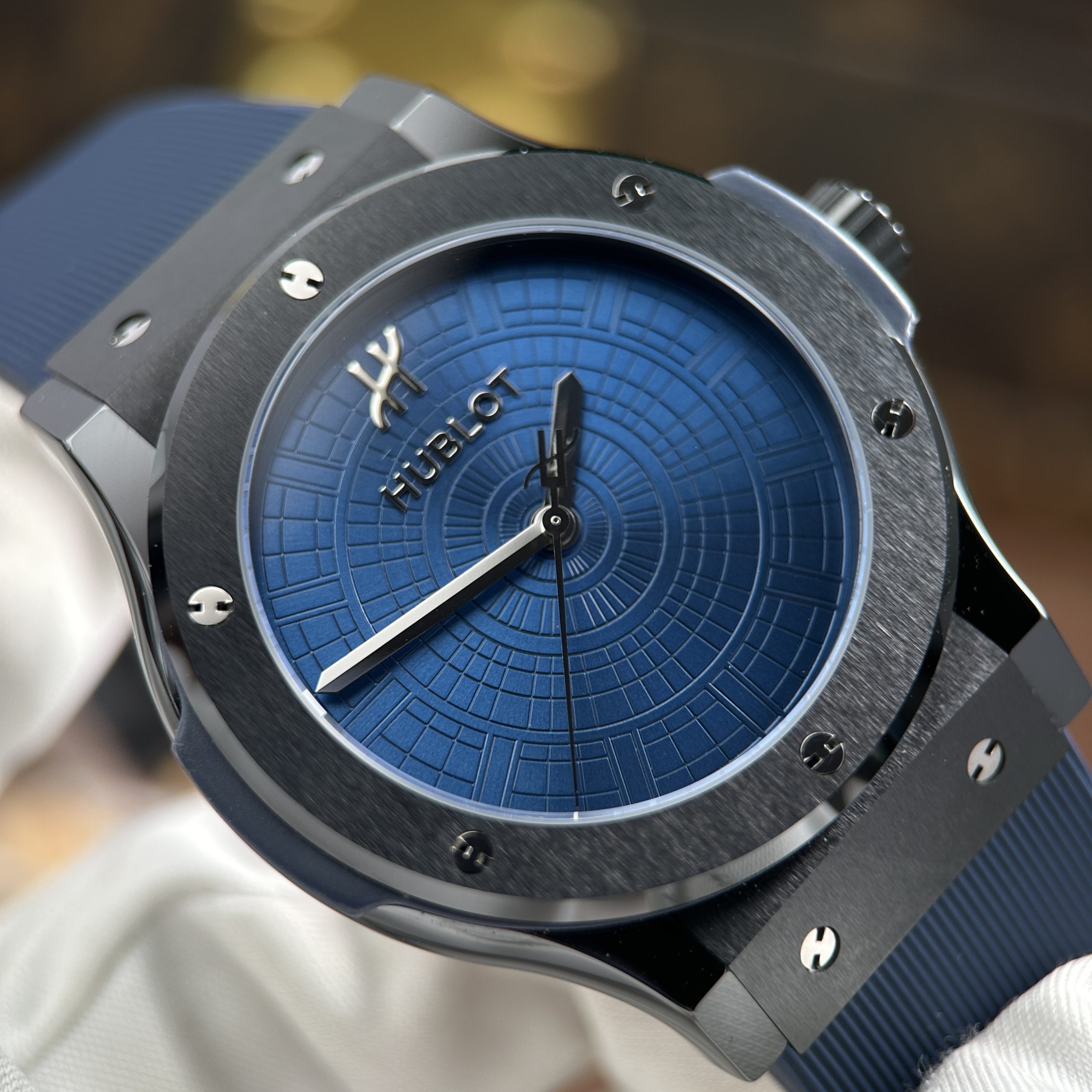 Hublot Classic Fusion Knock Off Watch Boutique Pisa 1940 Edition Ceramic Case Blue Dial Rubber Strap JJZ Factory 42mm (6)