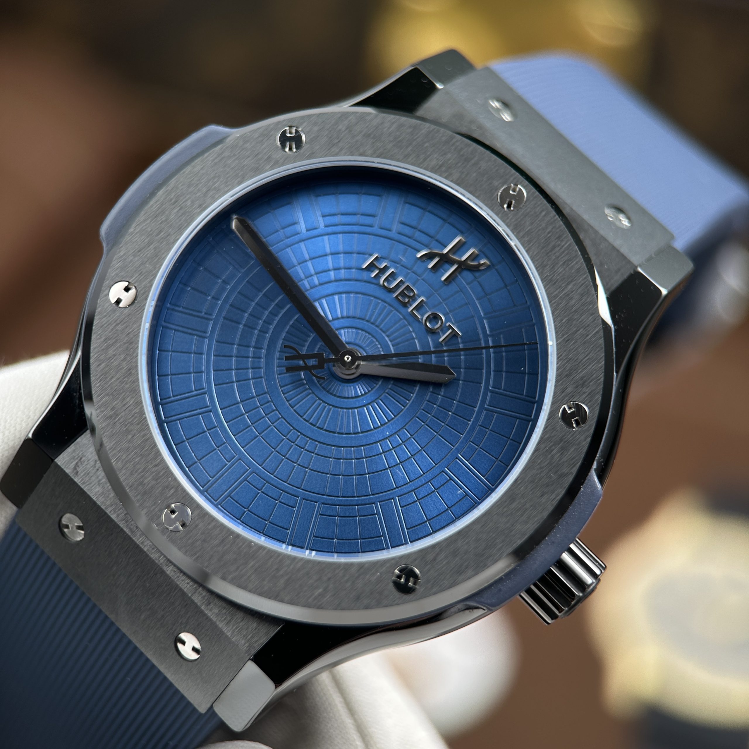 Hublot Classic Fusion Knock Off Watch Boutique Pisa 1940 Edition Ceramic Case Blue Dial Rubber Strap JJZ Factory 42mm (7)