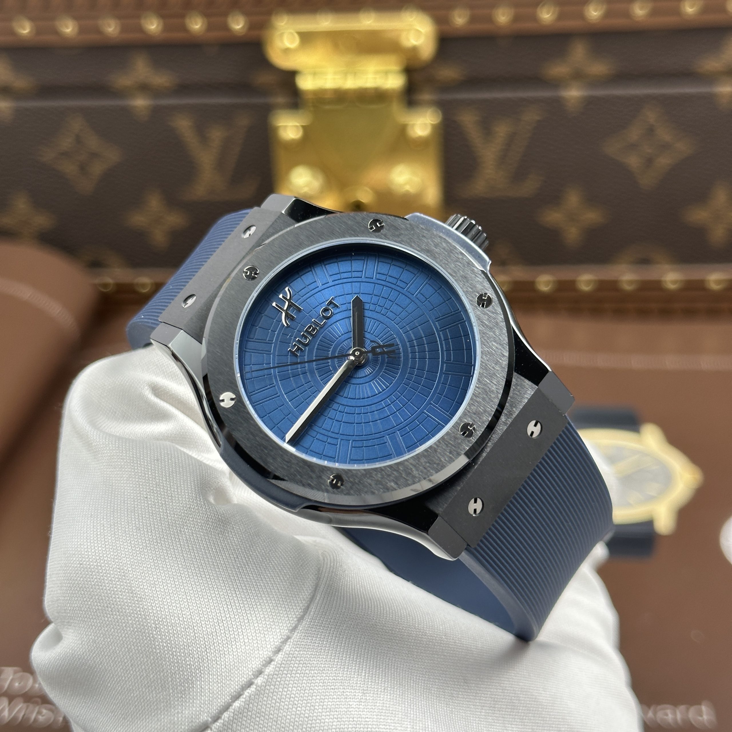Hublot Classic Fusion Knock Off Watch Boutique Pisa 1940 Edition Ceramic Case Blue Dial Rubber Strap JJZ Factory 42mm (9)