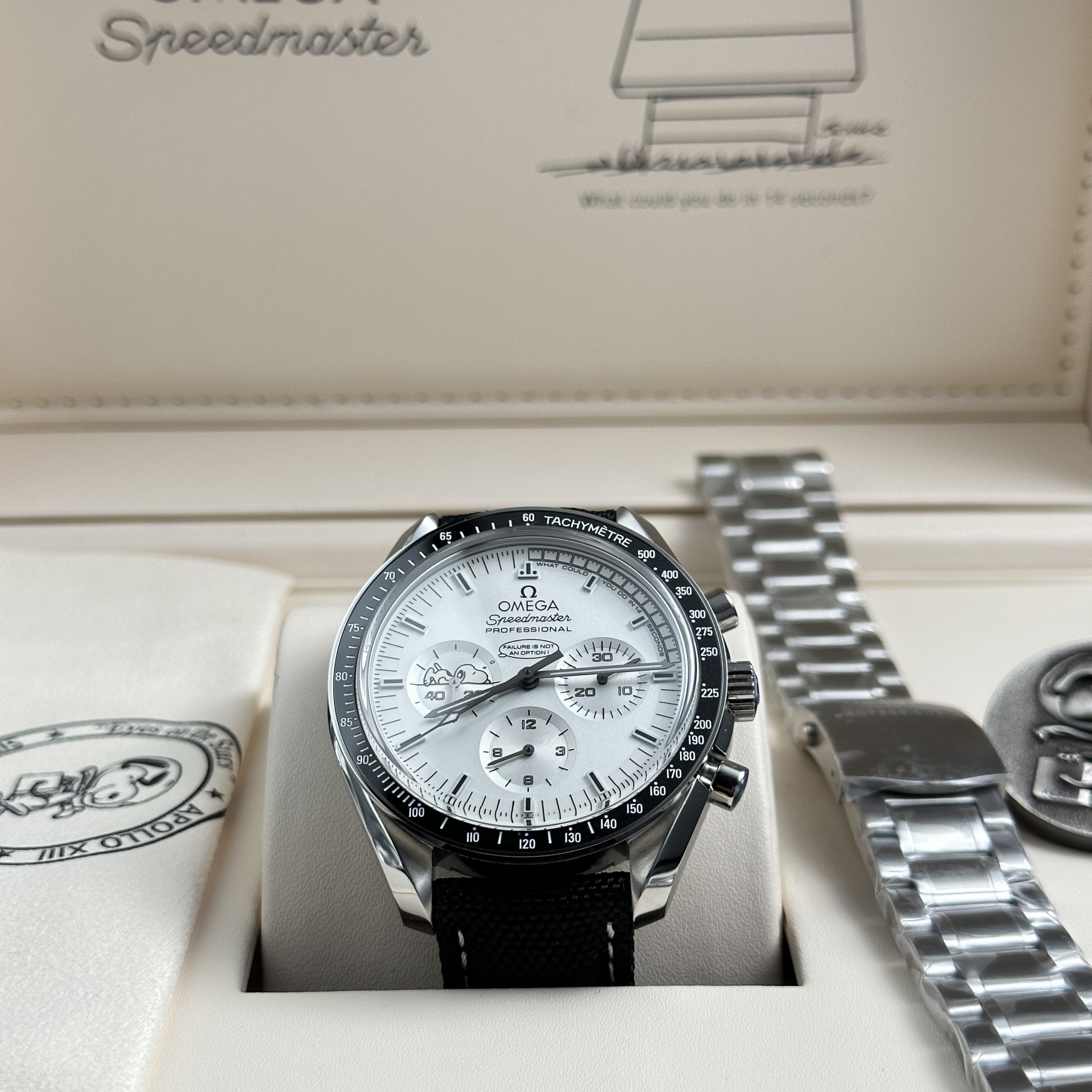 Omega Speedmaster Apollo 13 Snoopy Good Imitation Watch White Dial New Version 2025 42mm (13)