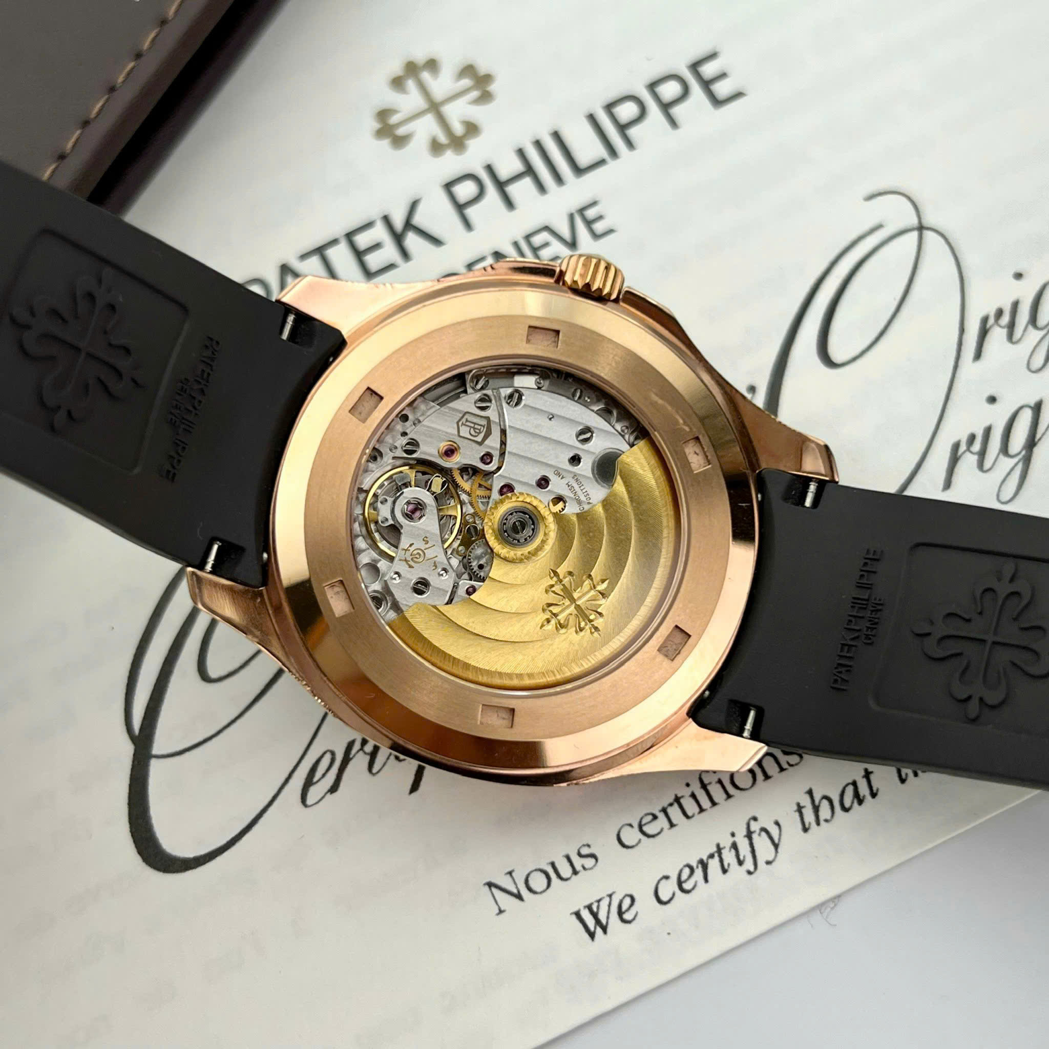 Patek Philippe Aquanaut 5167R Imitation Watch Chocolate Dial Gold 18K Wrapped Bezel Moissanite Baguette 3K Factory 40mm (2)