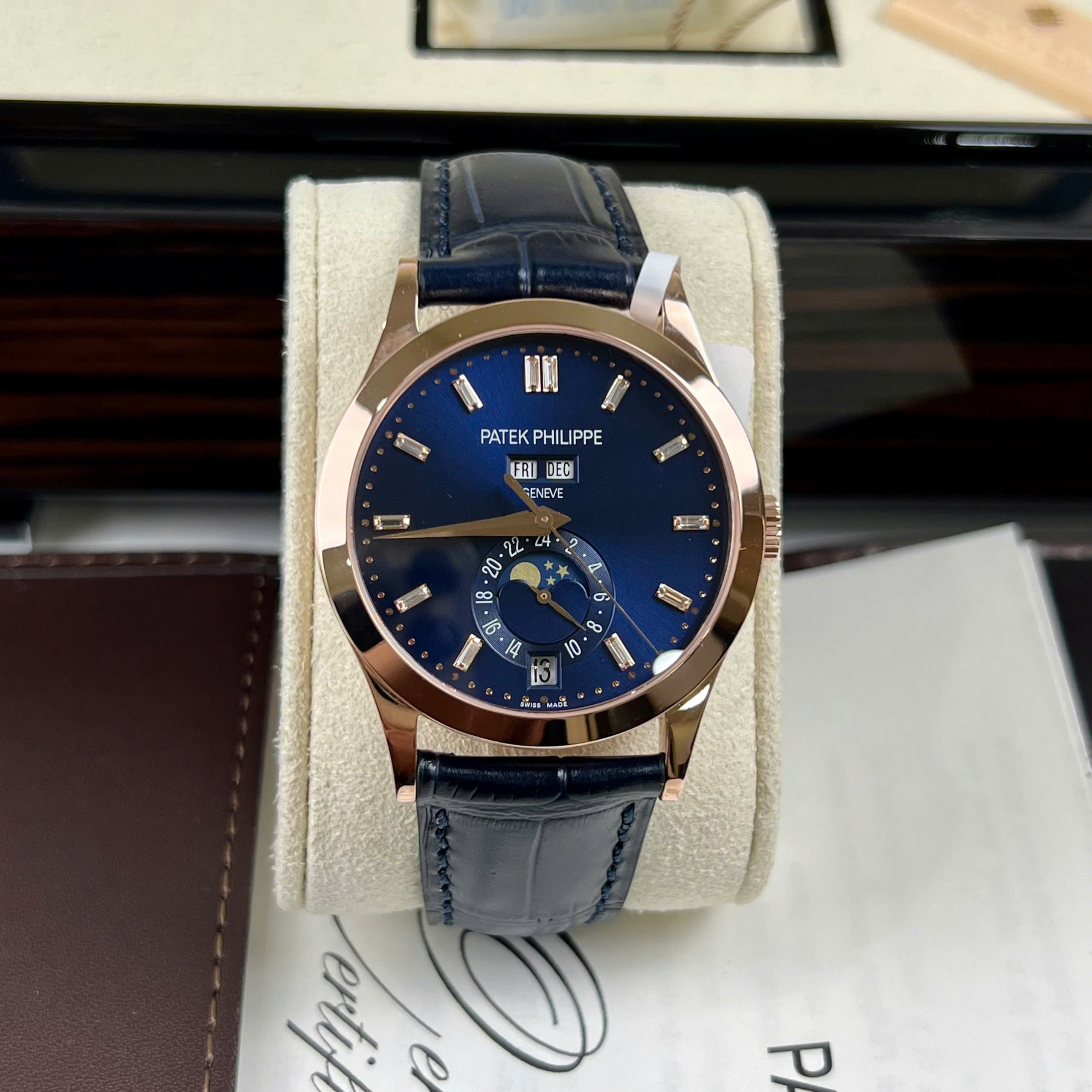 Patek Philippe Complications 5396R-014 Knock Off Watch 18K Gold Wrapped Blue Dial Leather Strap 38 (10)
