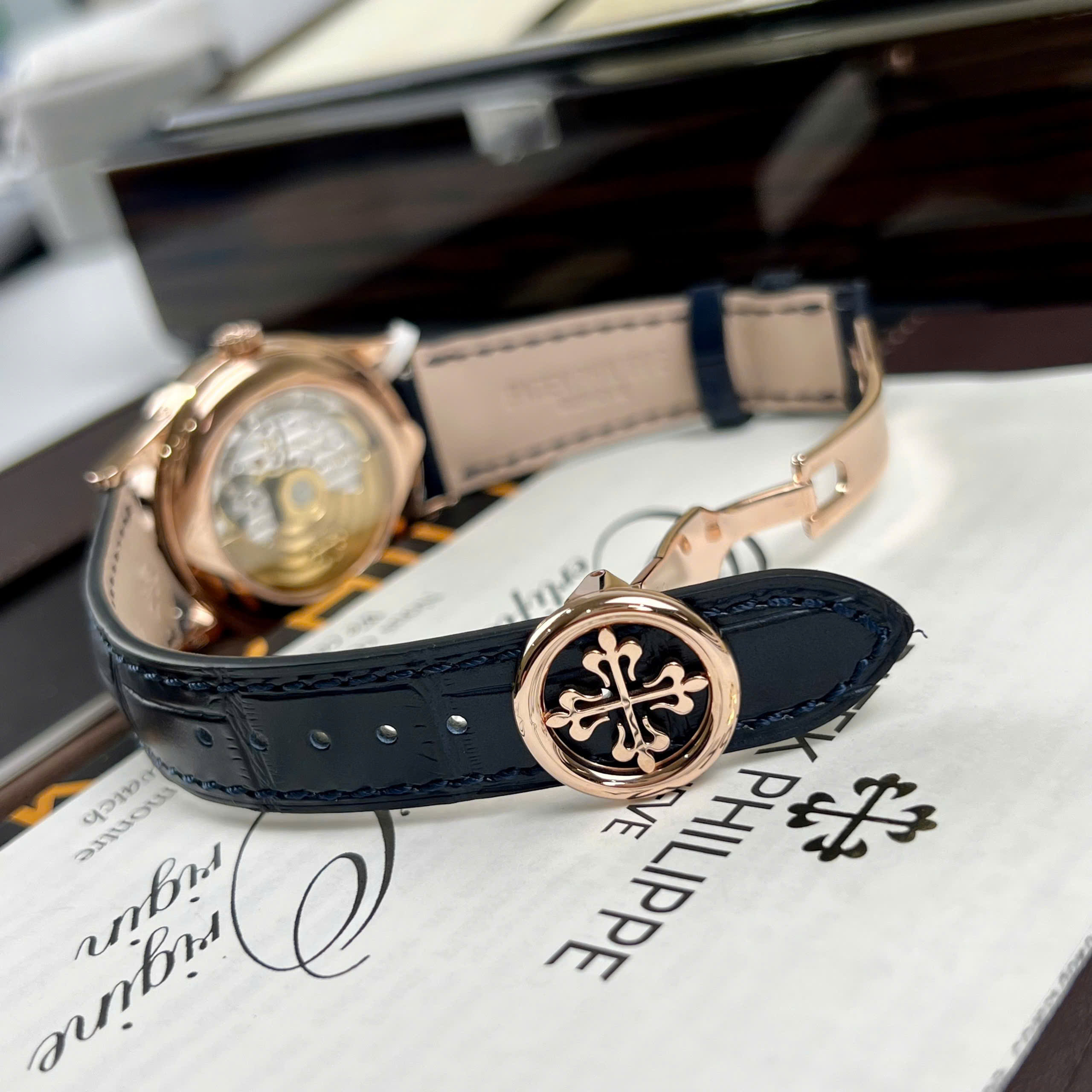 Patek Philippe Complications 5396R-014 Knock Off Watch 18K Gold Wrapped Blue Dial Leather Strap 38 (2)