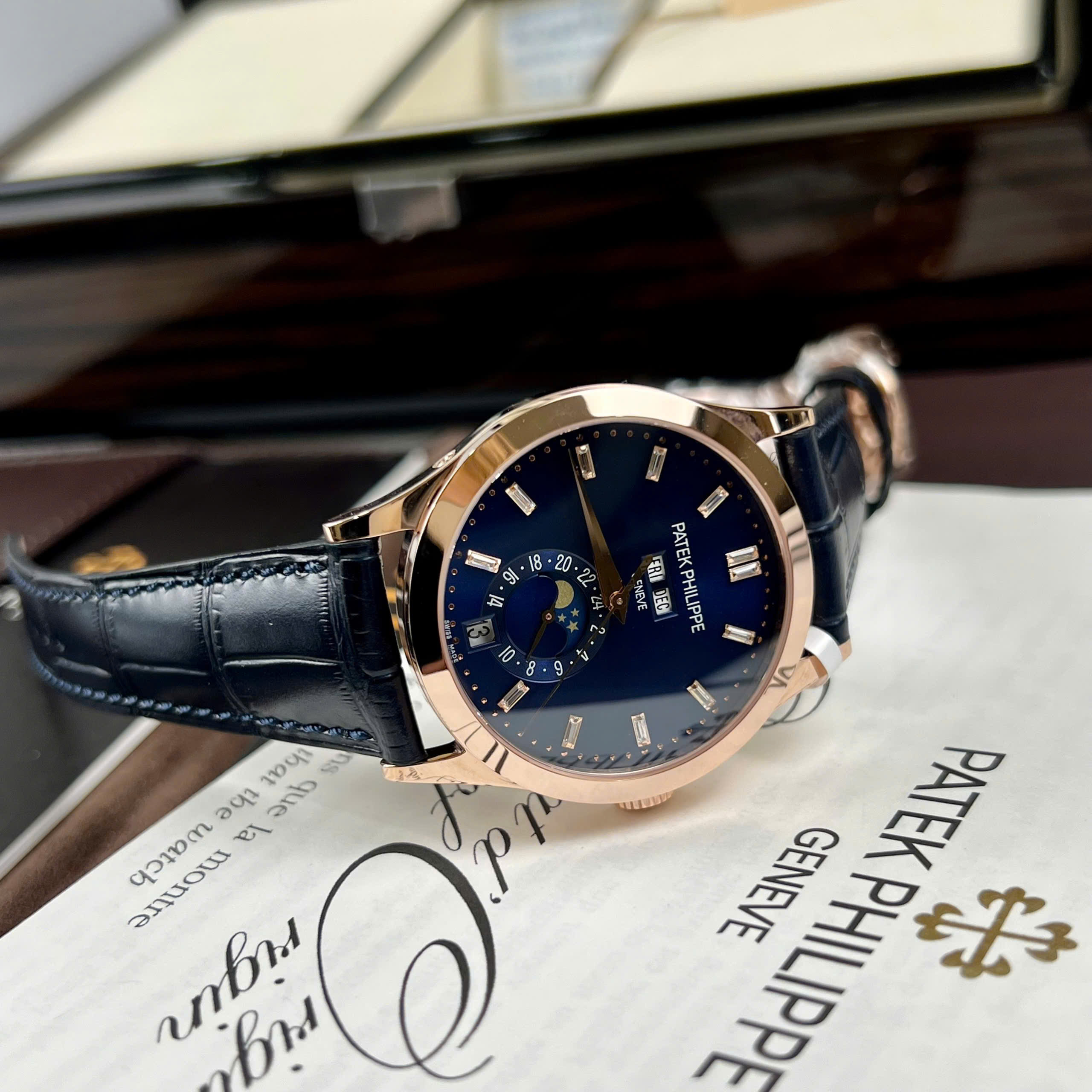 Patek Philippe Complications 5396R-014 Knock Off Watch 18K Gold Wrapped Blue Dial Leather Strap 38 (8)