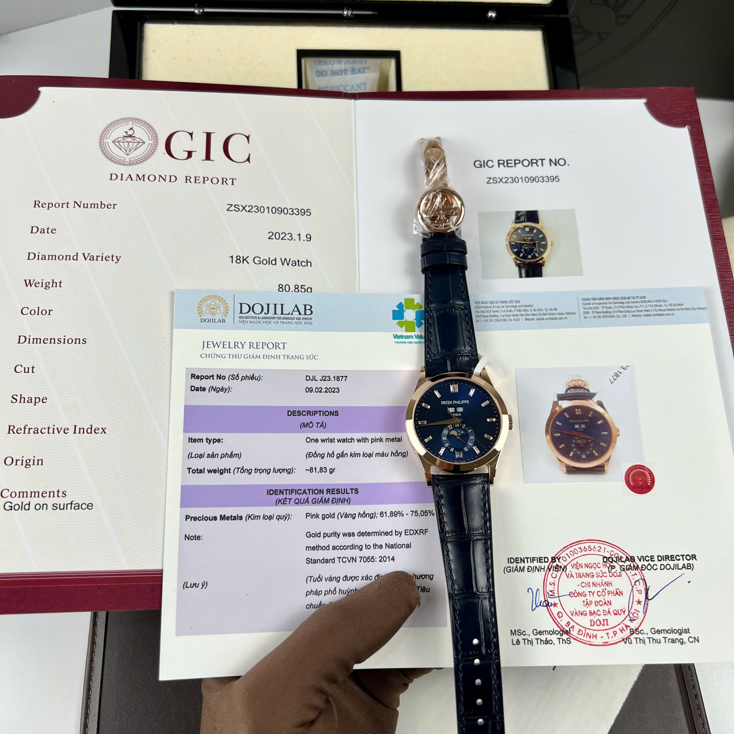 Patek Philippe Complications 5396R-014 Knock Off Watch 18K Gold Wrapped Blue Dial Leather Strap 38.5mm