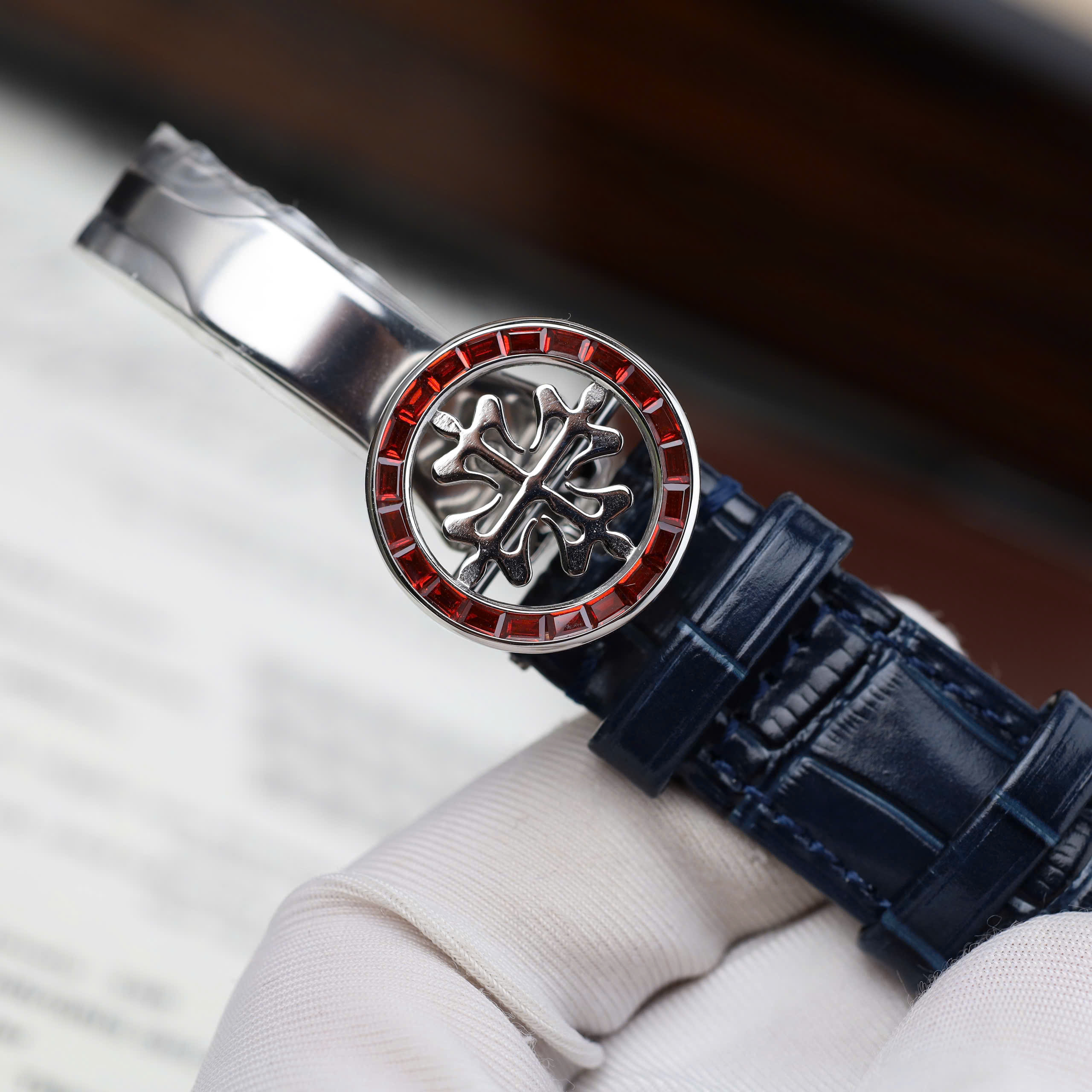 Patek Philippe Complications 6104G Knock Off Watch Blue Dial Sky Moon Ruby On Bezel 40mm (4)