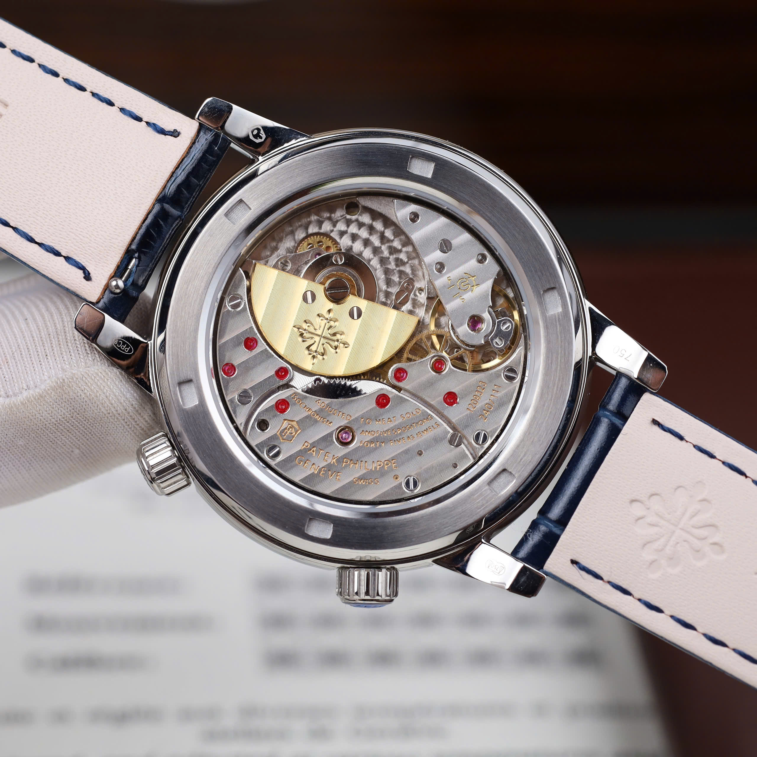 Patek Philippe Complications 6104G Knock Off Watch Blue Dial Sky Moon Ruby On Bezel 40mm (5)