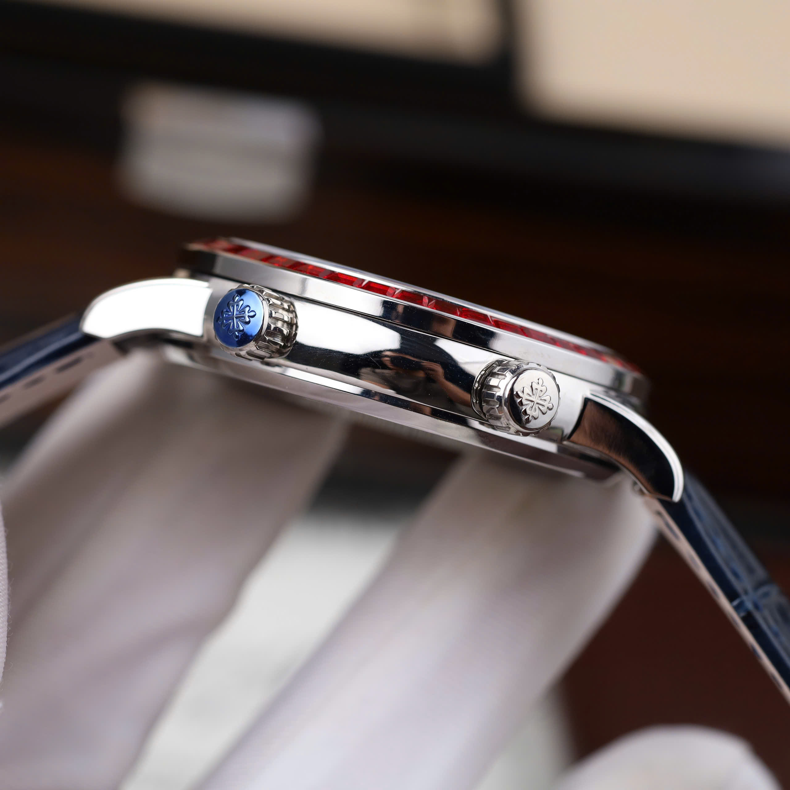 Patek Philippe Complications 6104G Knock Off Watch Blue Dial Sky Moon Ruby On Bezel 40mm (6)