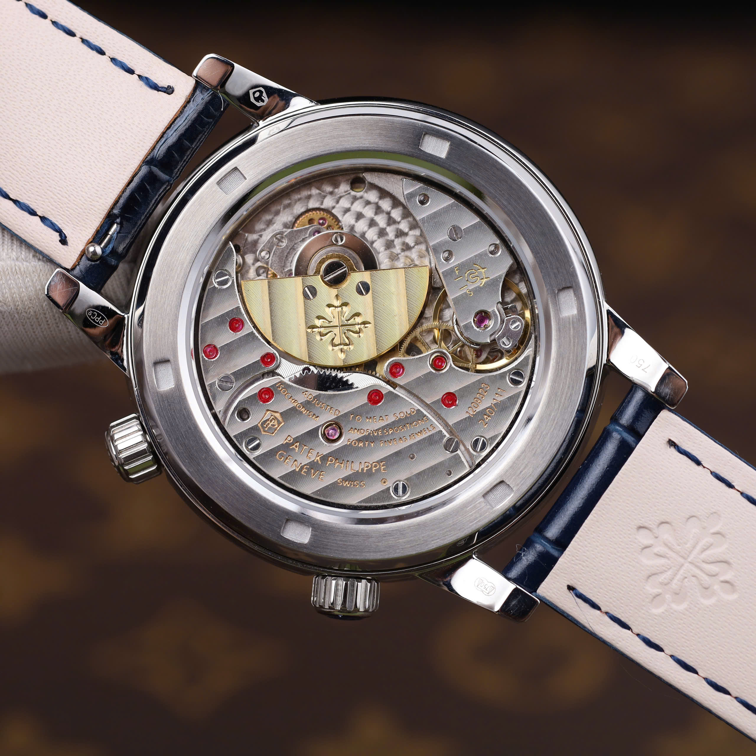 Patek Philippe Complications 6104G Knock Off Watch Blue Dial Sky Moon Ruby On Bezel 40mm (7)