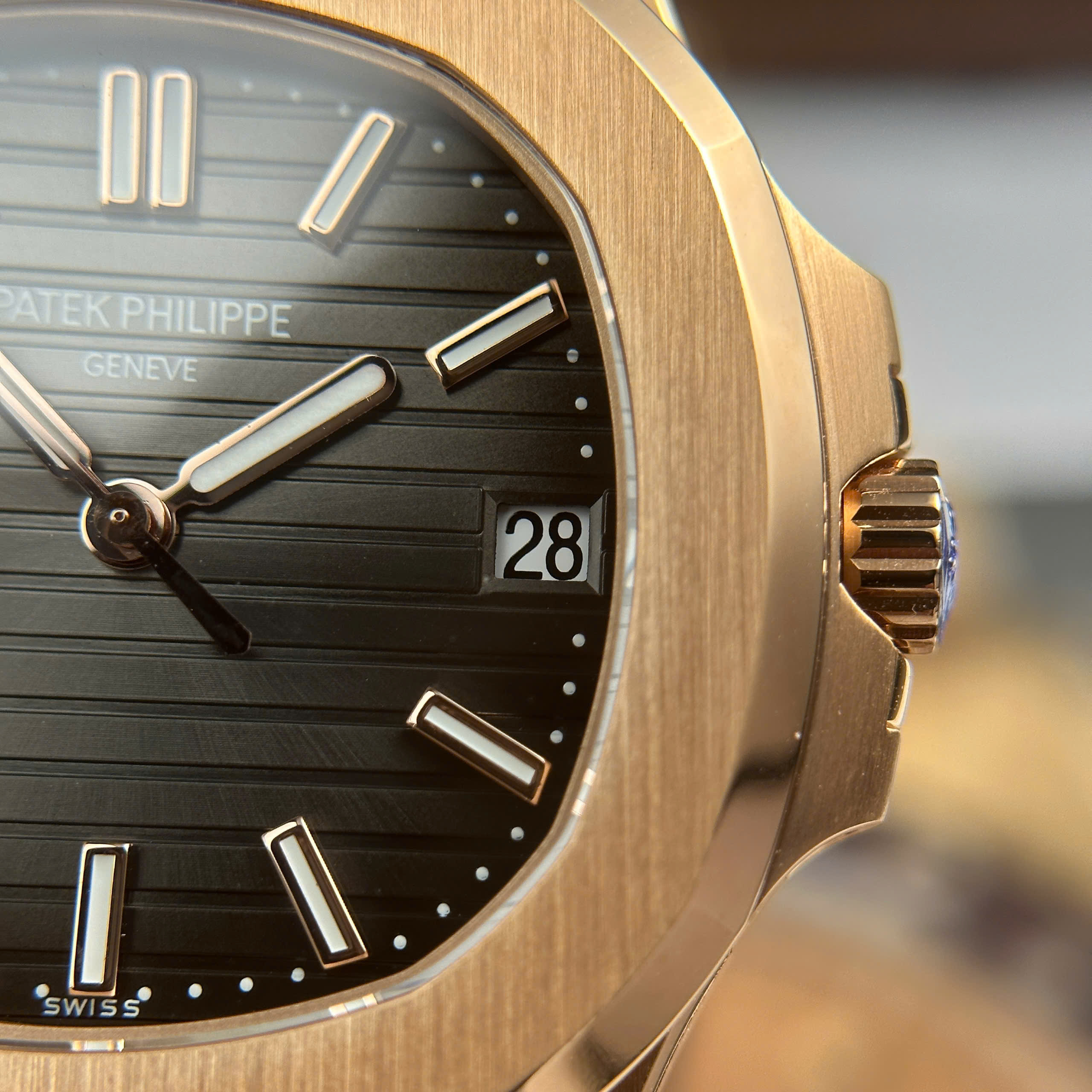 Patek Philippe Nautilus 5711 Imitation Luxury Watches Rose Gold Plate Grey Dial Brown Leather Strap BBF Factory 40mm (9)