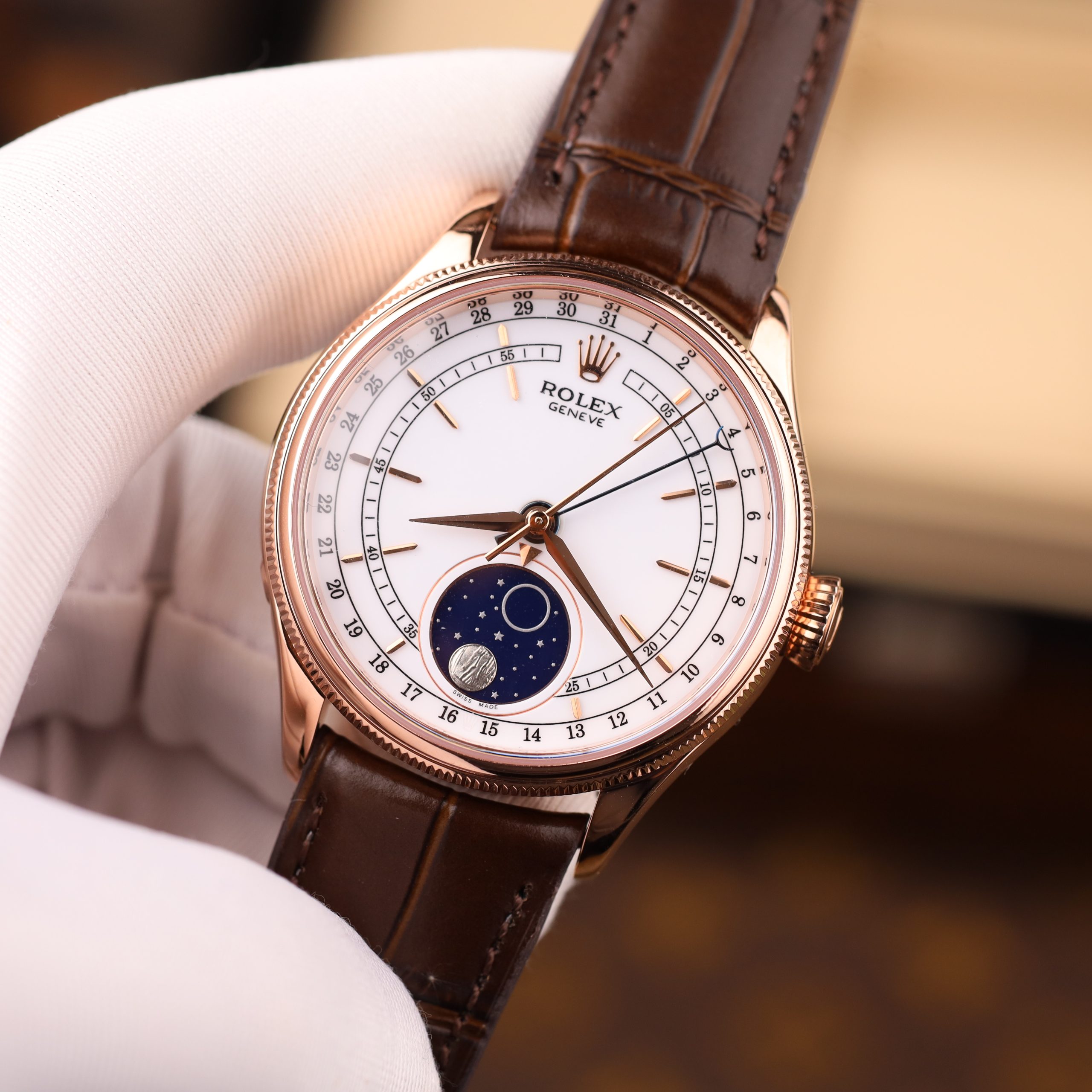 Rolex Cellini 50535 Best Quality Replica Watch 18K Gold Wrapped White Dial Leather Strap 39mm (10)