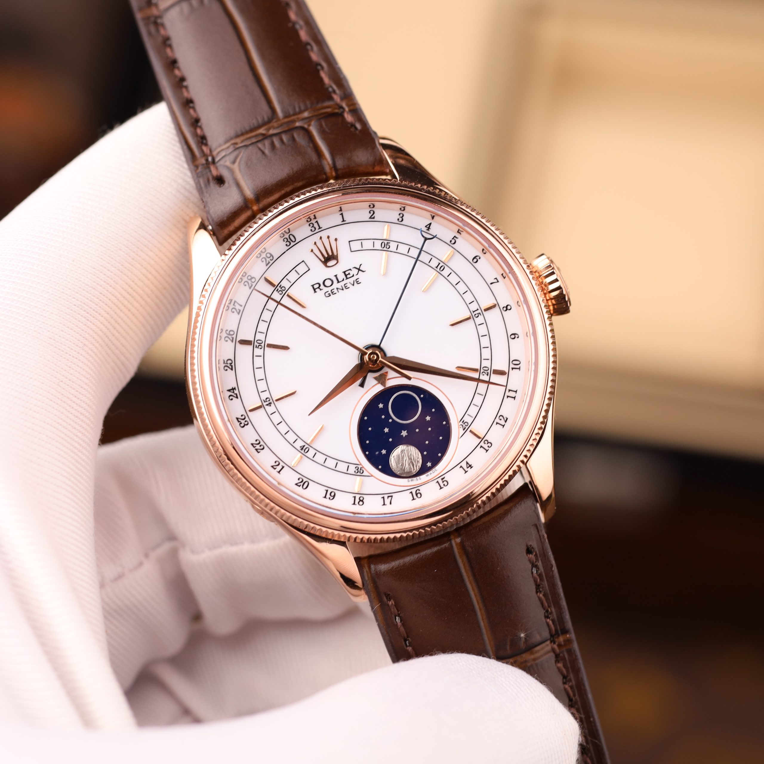 Rolex Cellini 50535 Best Quality Replica Watch 18K Gold Wrapped White Dial Leather Strap 39mm (11)