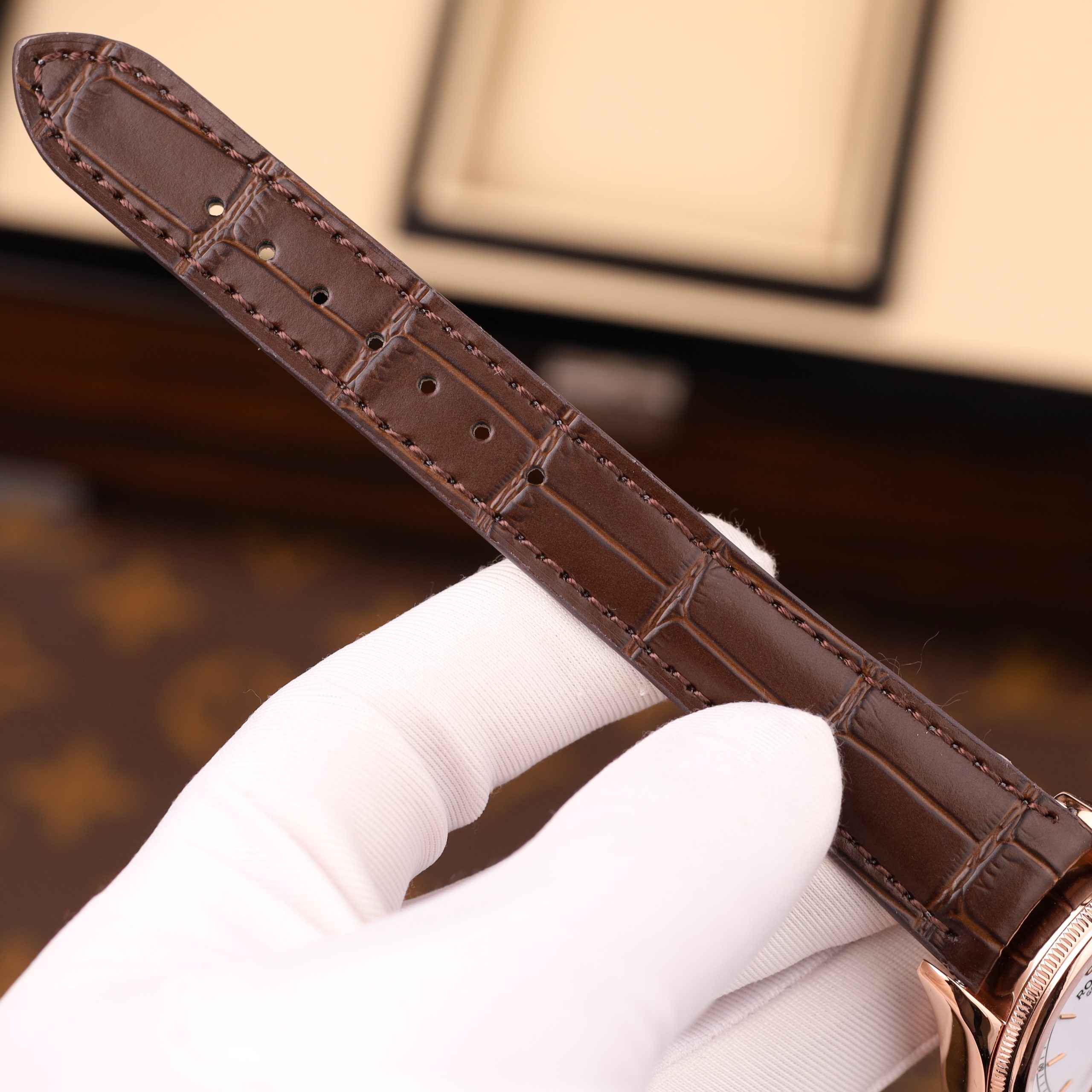 Rolex Cellini 50535 Best Quality Replica Watch 18K Gold Wrapped White Dial Leather Strap 39mm (3)