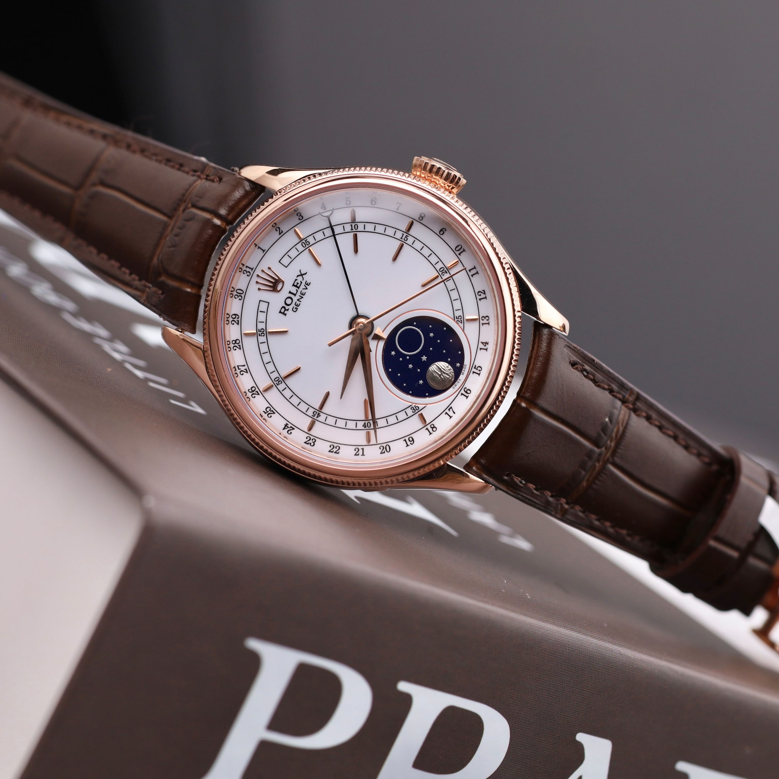 Rolex Cellini 50535 Best Quality Replica Watch 18K Gold Wrapped White Dial Leather Strap 39mm (7)