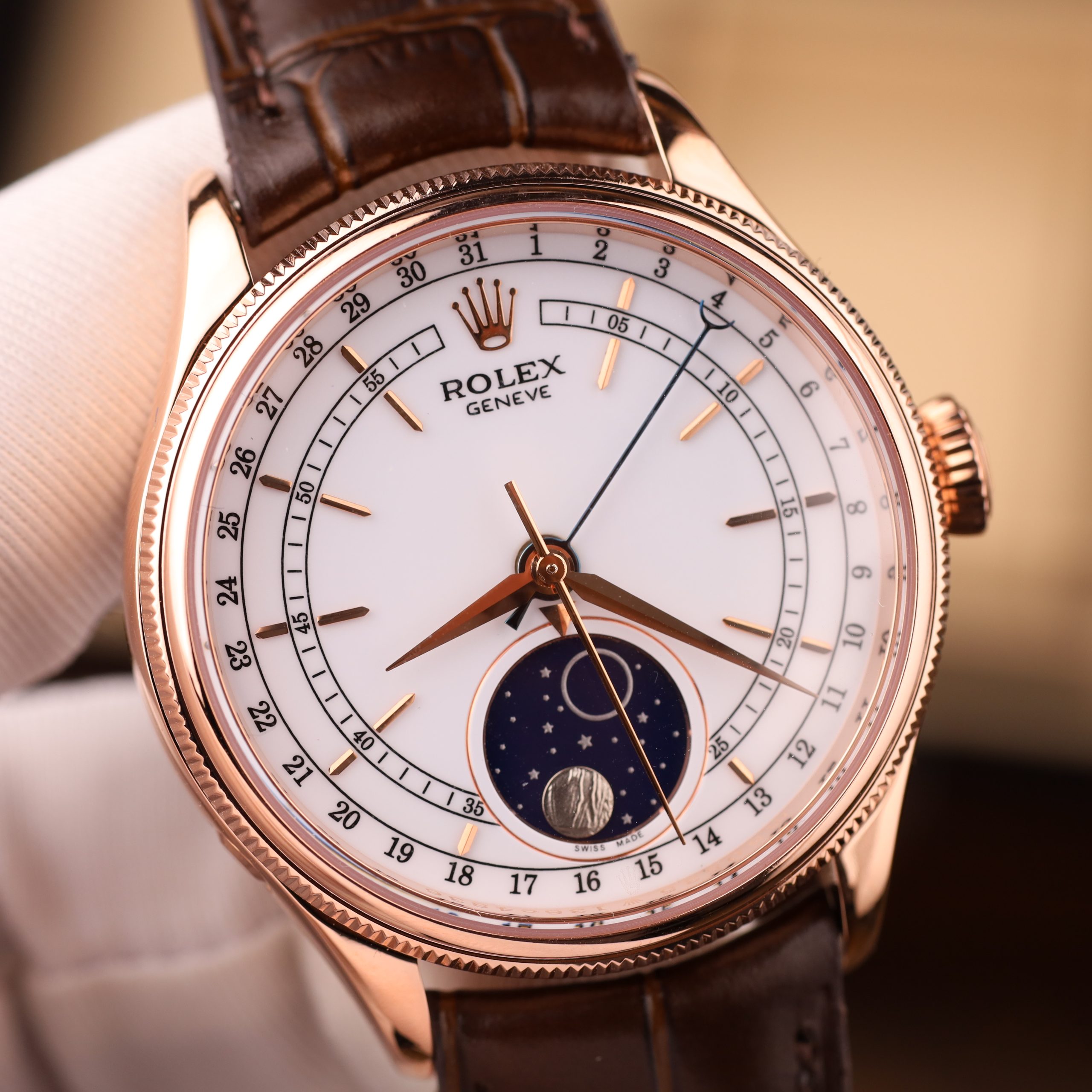 Rolex Cellini 50535 Best Quality Replica Watch 18K Gold Wrapped White Dial Leather Strap 39mm (8)